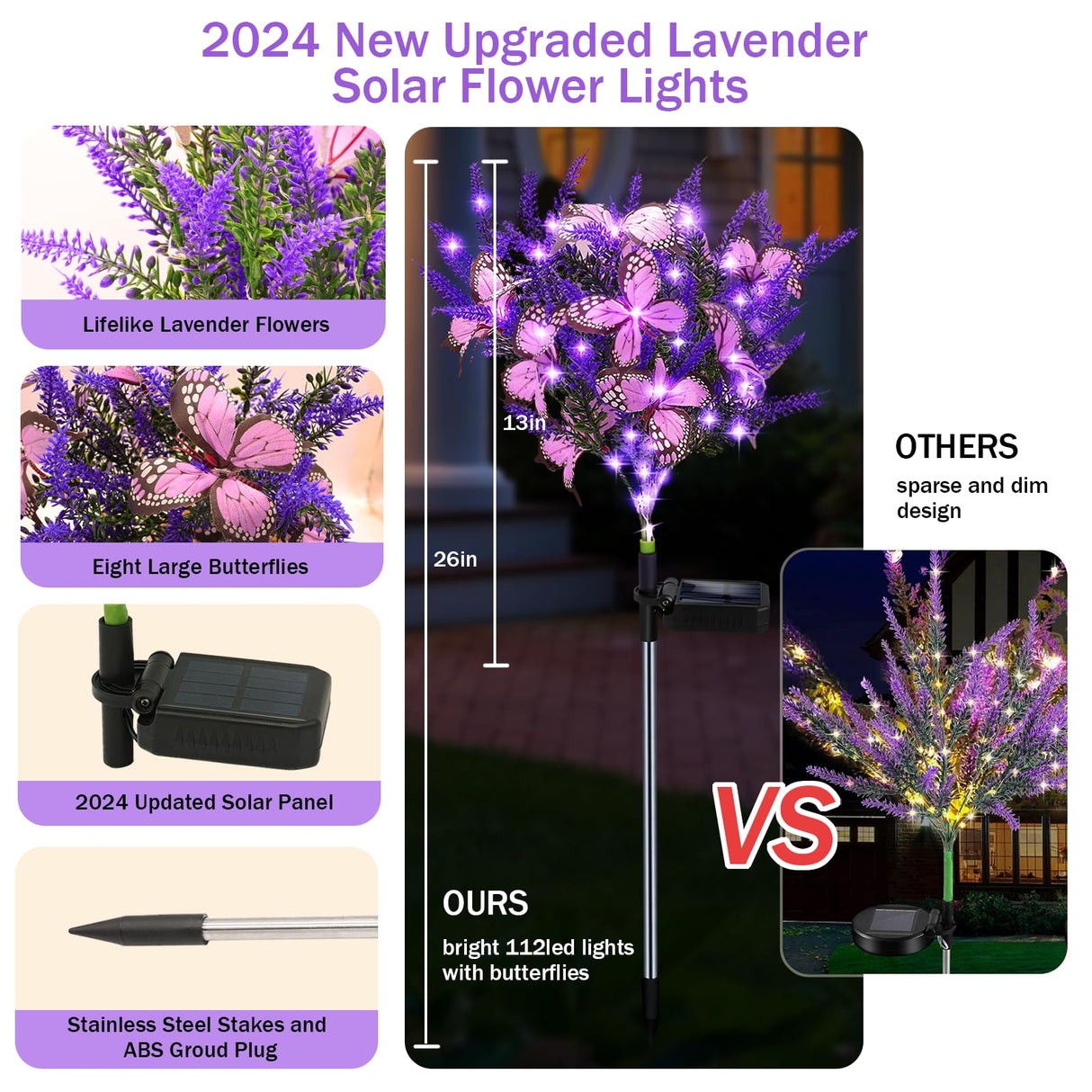 Solar Garden Lights Outdoor, 2 Pack Purple Lavender Solar Butterfly Lights Gardening Gifts for Women,Artificial Flowers Light Purple Halloween Garden Decor for Patio Yard Lawn Christmas