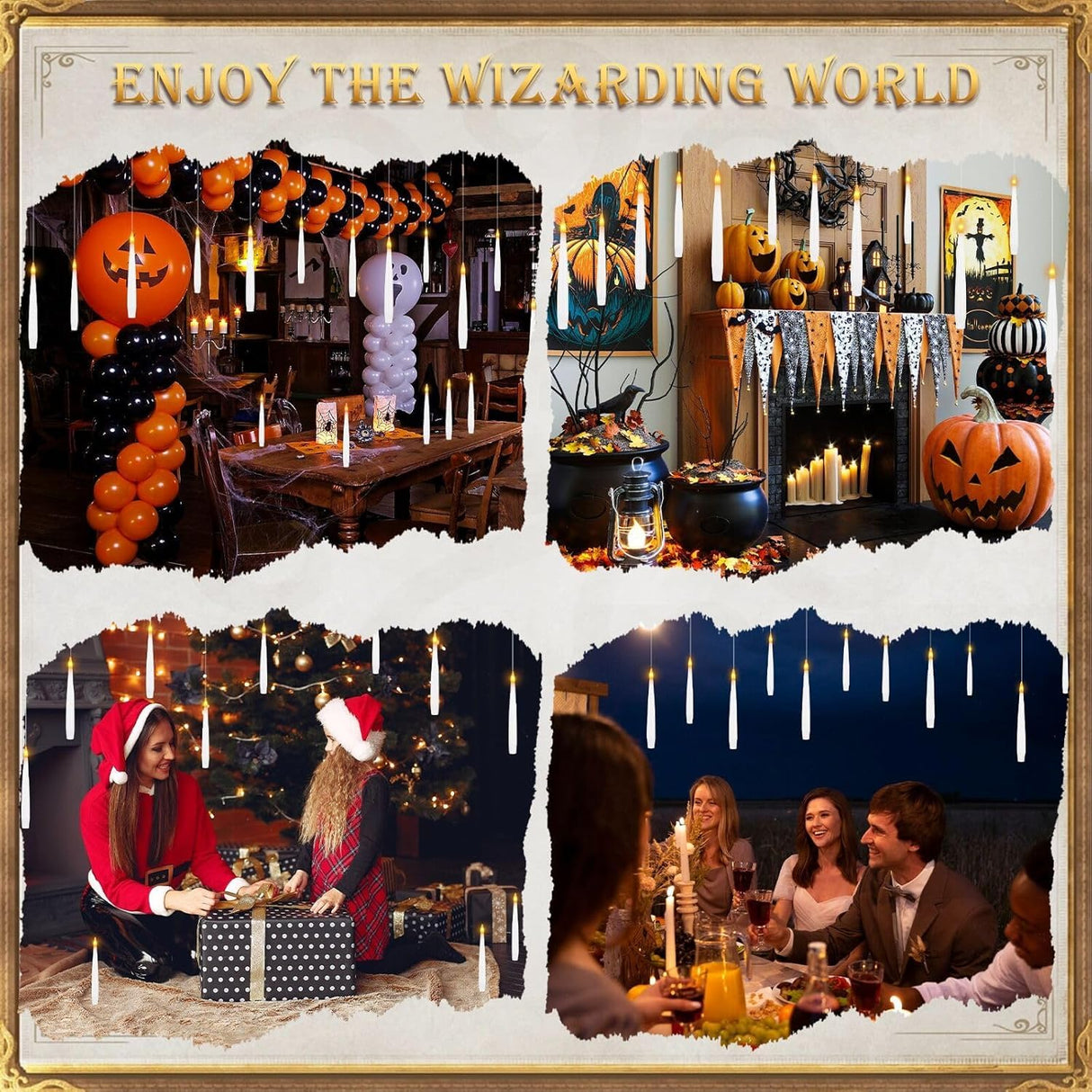 Sunjas 20 PCS Floating Candles with Wand LED Magic Hanging Candle Battery Operated Candle with 21 Batteries Include Flickering Warm Light Floating Candles for Christmas Halloween Decoration