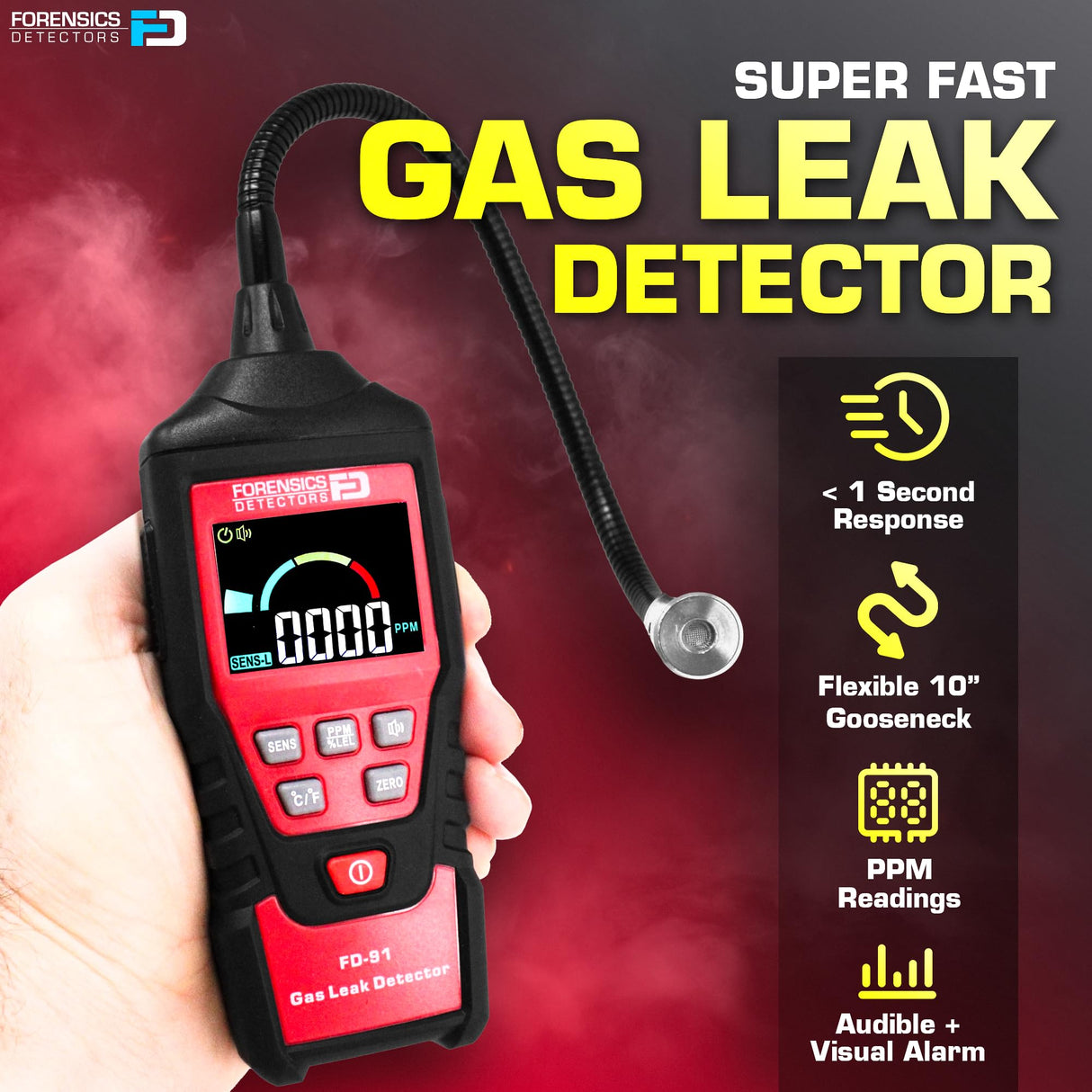Gas Leak Detector by Forensics | 10ft Drop Test Pass | Natural Gas, Alcohols, Methane, Combustibles, Acetone, Ethanol, Propane, Butane, Gasoline, Diesel, IPA, Toluene, LPG, LNG |
