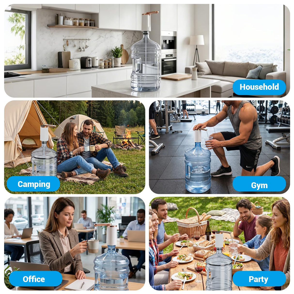 Myvision Water Dispenser for 5 Gallon Bottle, Portable USB Charging Electric Water Pump, Drinking Water Jug Pump for Home, Kitchen, Living Room, Office, Camping, Universal for 3-5 Gallon (Plus W)