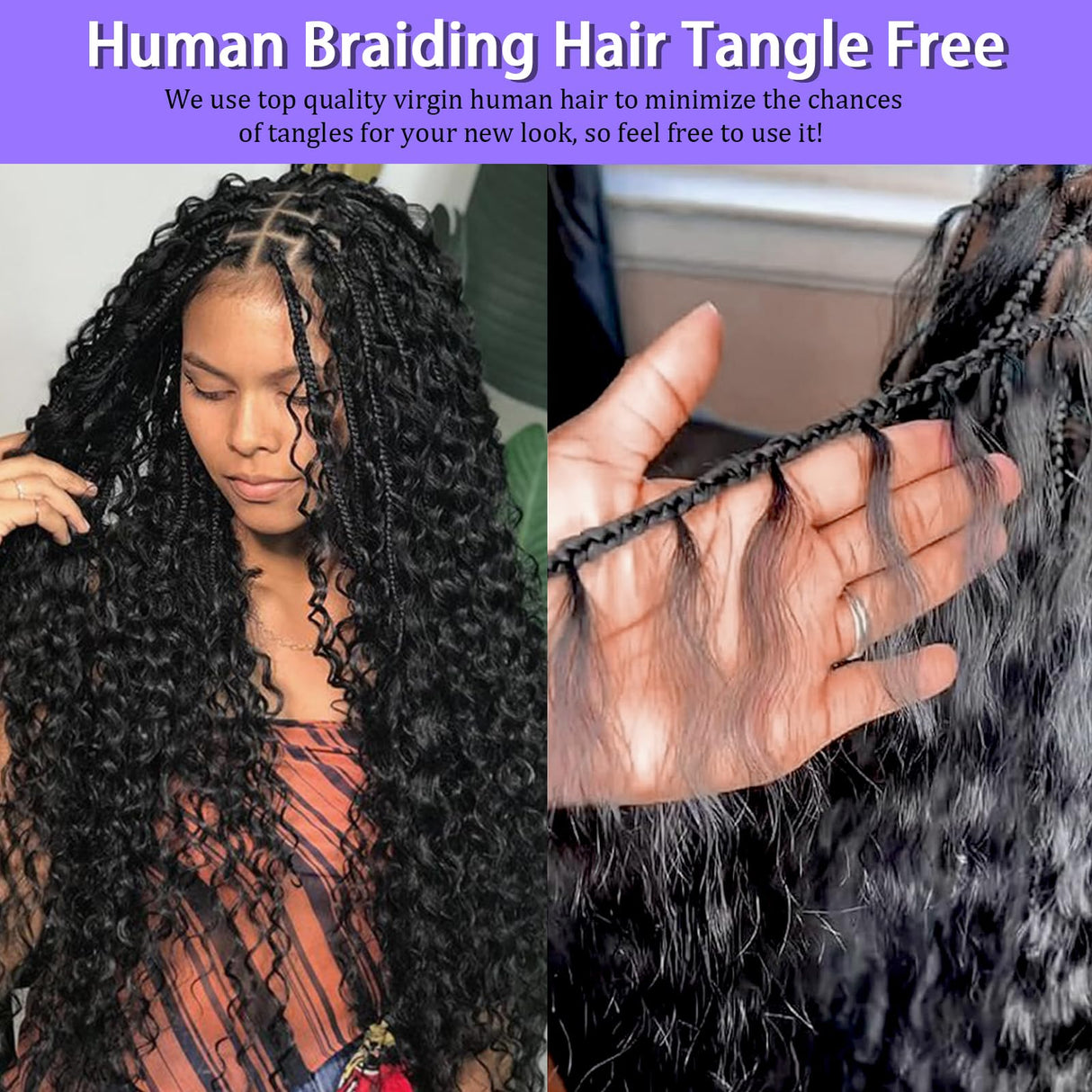 Human Braiding Hair for Boho Braids Human Hair 3 Bundles/Pack 110g 20 Inch Deep Wave Bulk Human Hair for Braiding Curly Knotless 12A Brazilian Virgin Ombre Balayage
