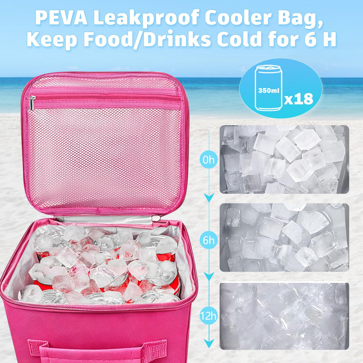 XYFuuee 2-in-1 Cooler Organizer Insert for X Large Bogg Bag Accessories, PEVA Leak-Proof Ice Chest, Lightweight Mesh Divider Inserts Pouch with 4Fastener for XL Bog Beach Rubber Tote, Hot Pink