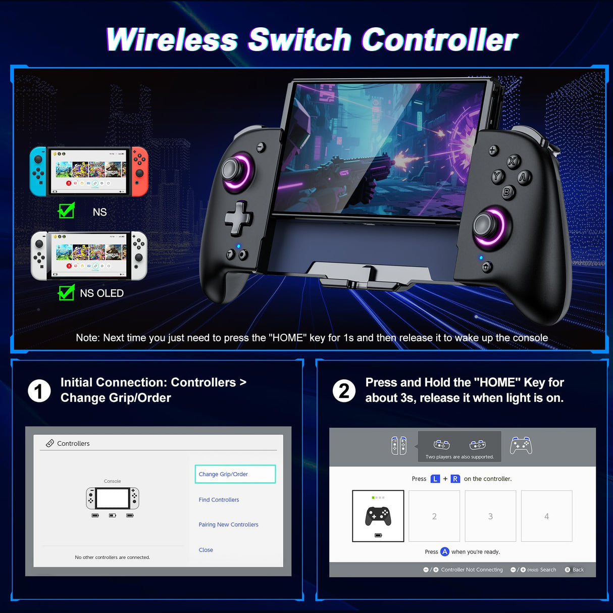 Gammeefy Switch Controllers Compatible with Nintendo Switch/Switch OLED, One-Piece Joypad Controller Replacement for Switch Pro Controller with 9 Lights Color, Christmas Gifts