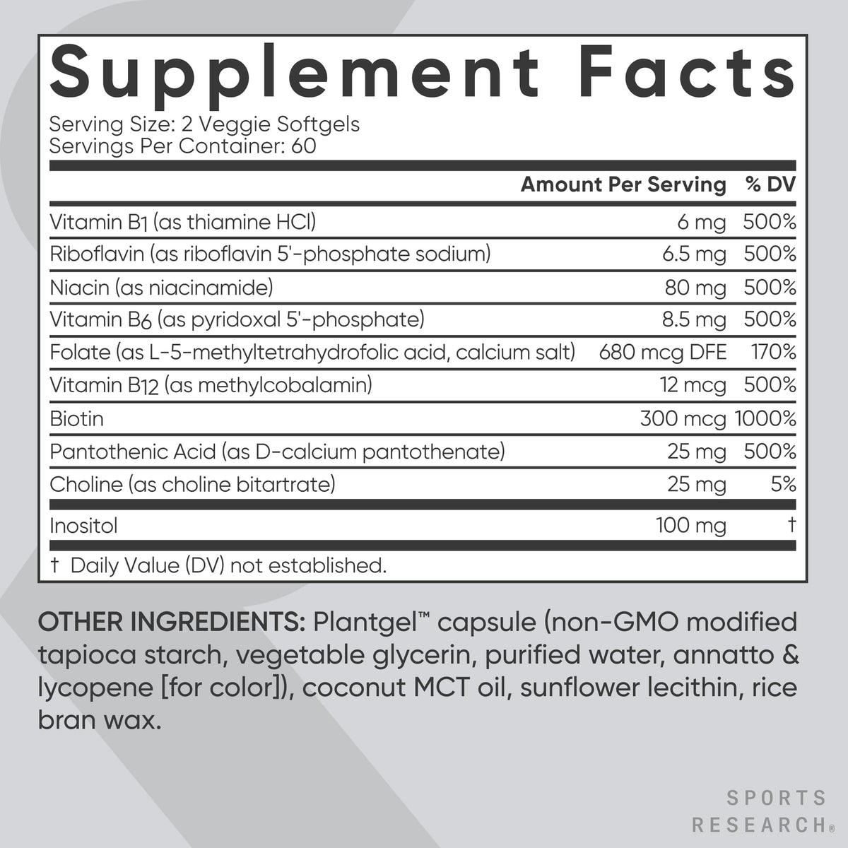 Sports Research® Vitamin B-Complex, 120 Count Plantgels™