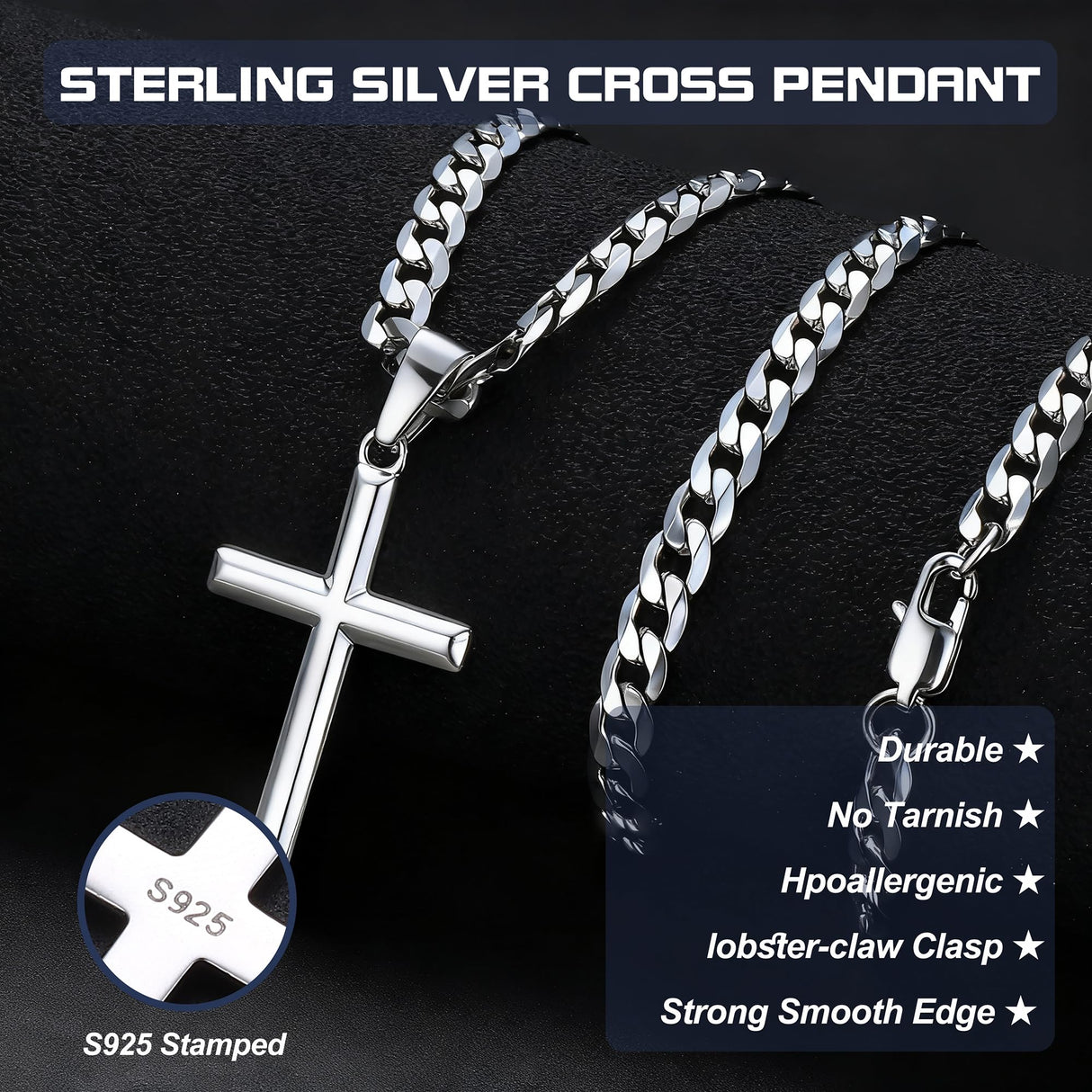 Besteel 925 Sterling Silver Cross Necklace for Men Women Cross Chain 18 In