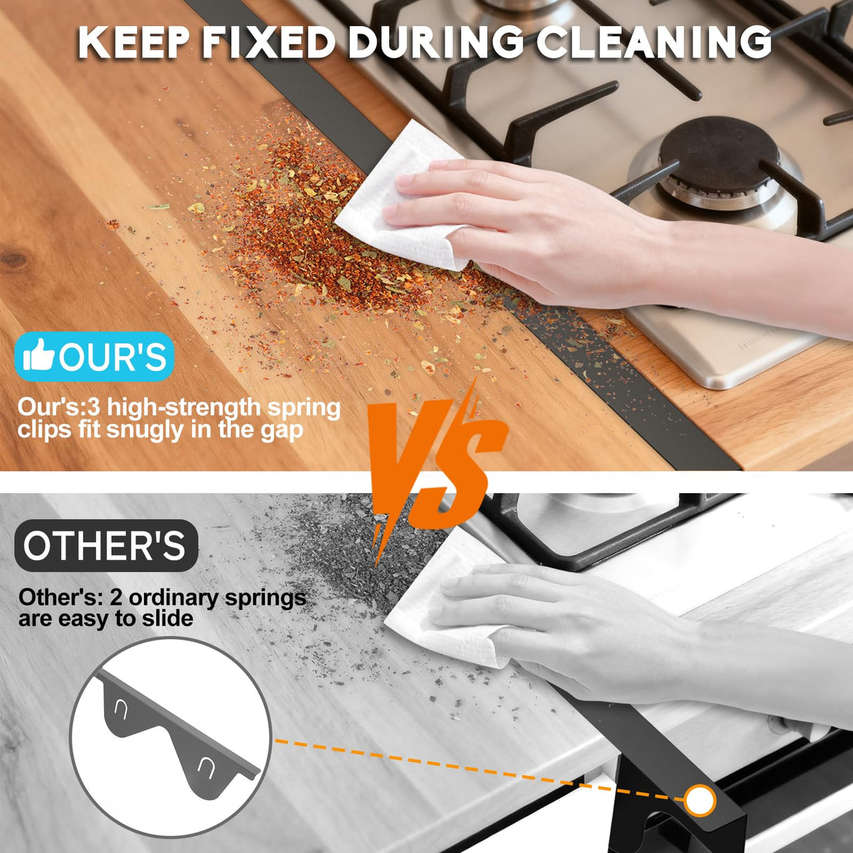 Stove Gap Covers - 2 Pack Stainless Steel Stove Gap Filler, Heat Resistant Oven Gap Filler - Length 23.4" Width 0.79", Spring Clip Design Non-Slip Stove Guard Between Stove Top & Counter - Black