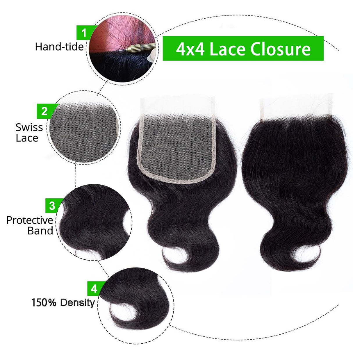 Brazilian Virgin Hair Body Wave 3 Bundles with Closure (12 14 16+10"Closure) 10A Virgin Brazilian Remy Human Hair Bundles with Transparent Closure Remy Hair Bundles with Closure Natural Black