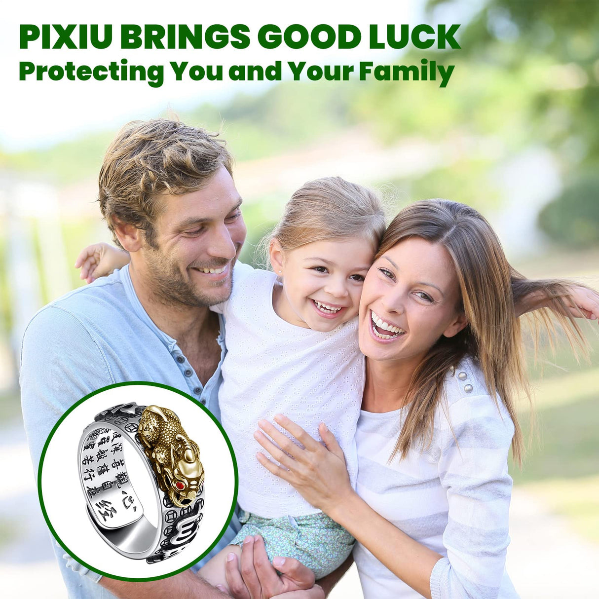 HETICA Feng Shui Pixiu Mantra Amulet Lucky Adjustable Ring