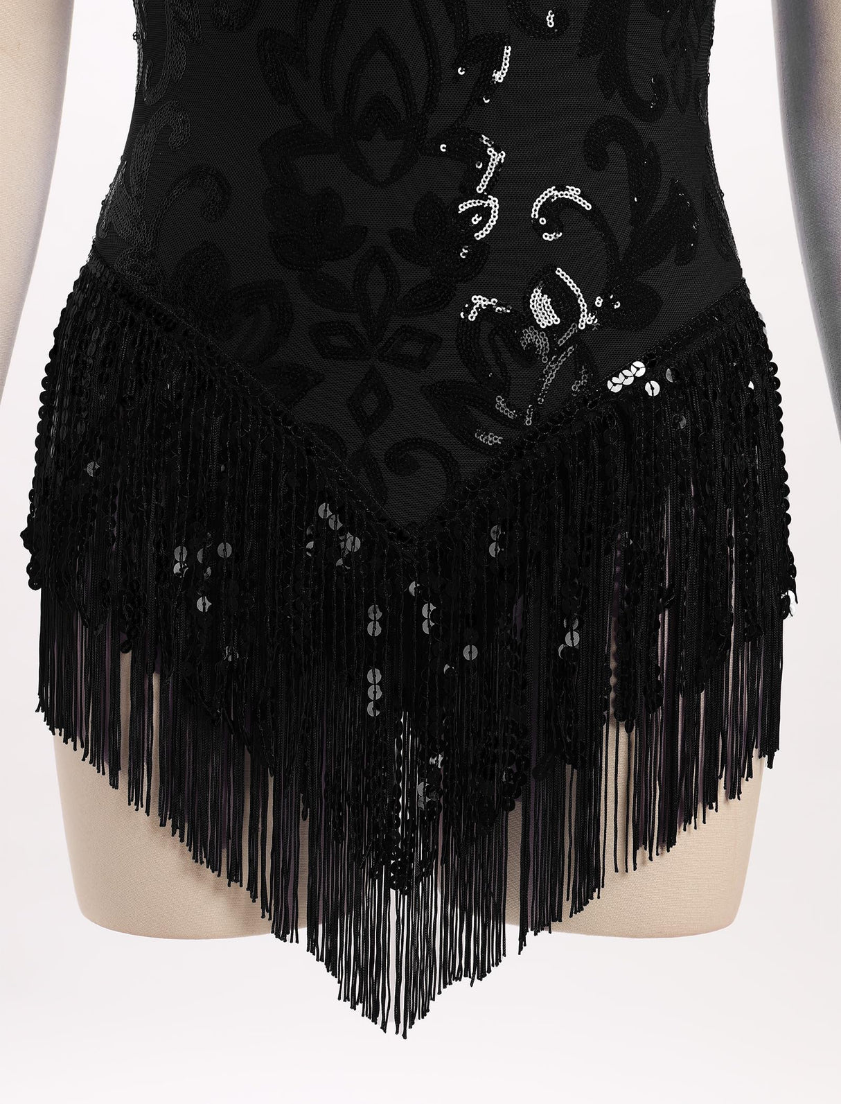 IBAKOM Women Sexy Shiny Sequins Fringe Bodysuit Sparkly Tassel Latin Jazz Dance Acrobat Costume Adult Circus Trapeze Artist Dancing Queen Rave Outfits Glitter Christmas Dance Leotard Black M