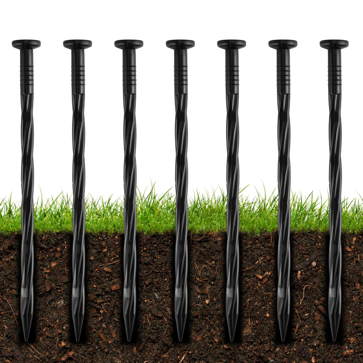 100Pcs 8-Inch Plastic Landscape Edging Spikes, Spiral Anchoring Nails for Weed Barrier, Paver Edging, Landscape Edging, Artificial Turf, Grass Pathways, and More