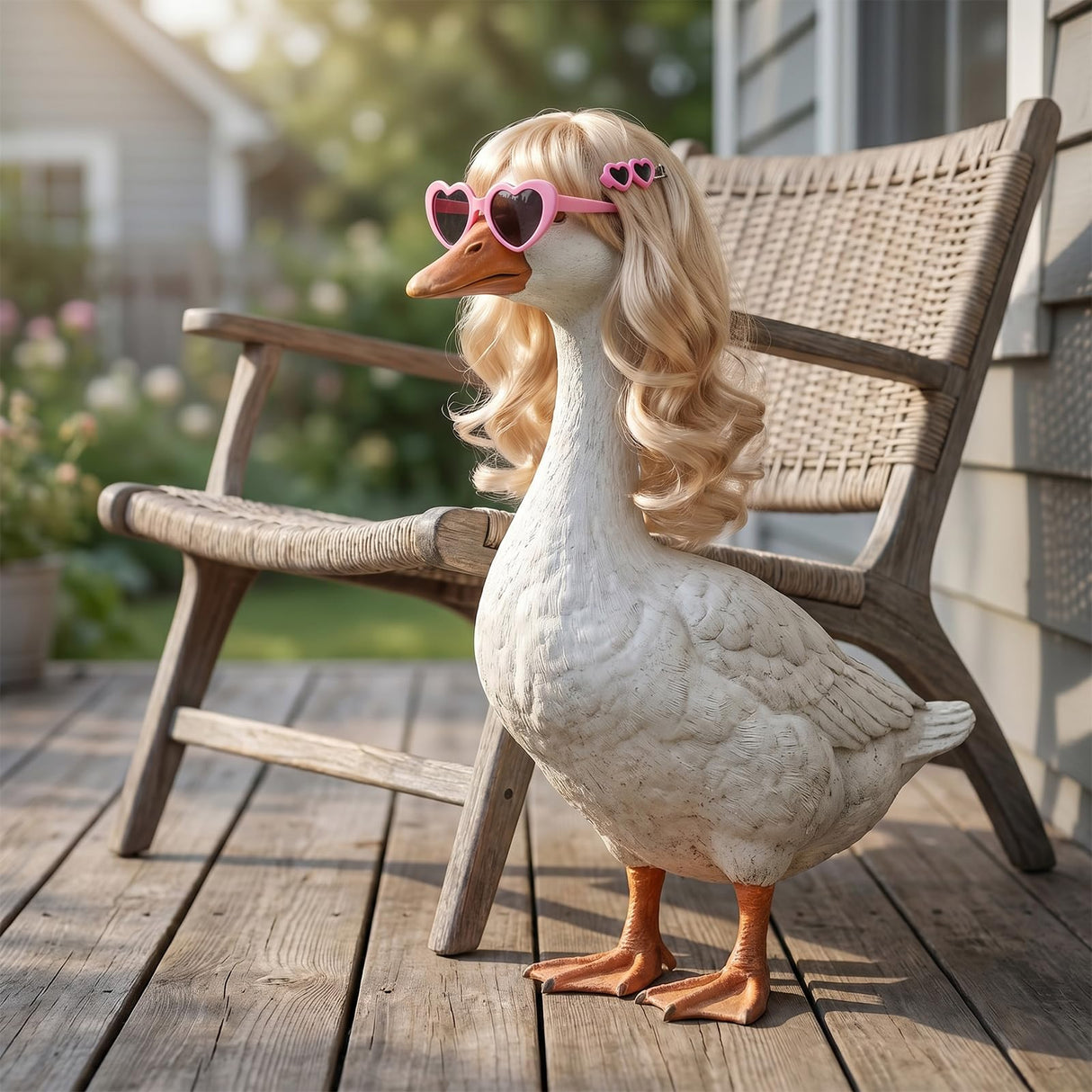 YFFSQXH 3 Styles Porch Goose Wig Set with Heart Sunglasses & Hair Clips - Themed Braid Wig Set (9 Pieces Total) for 17/23 Inch Lawn Goose Statue, Adjustable Outdoor Garden Decor