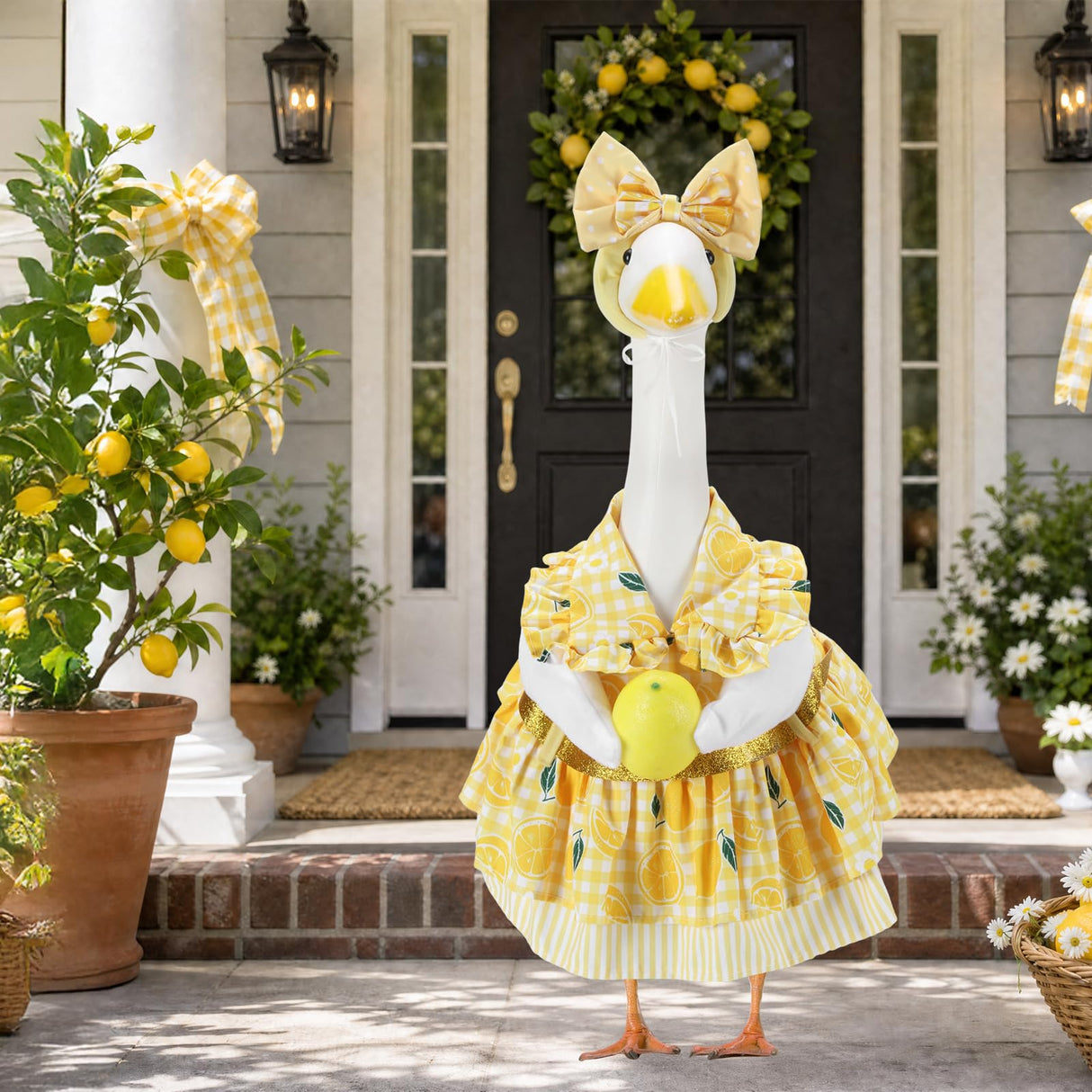 EKOREST Summer Porch Goose Outfits for 23 Inch Lawn Statue, Lemon Costume for Plastic/Cement Statue, Duck Sculpture Clothes for Yard Patio Party Decoration