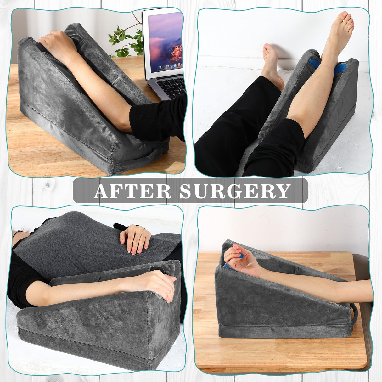 Buryeah Arm Elevation Pillow with 2 Pockets, Soft Ergonomic Support Pillow for Elbow Rest Wedge Broken Arm Gifts with High Density Foam for Recovery Sleeping(Dark Gray)