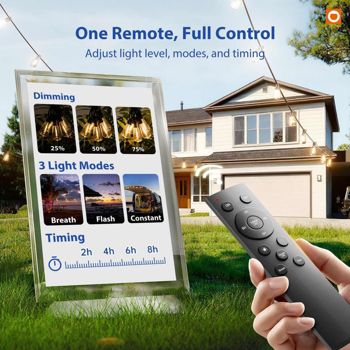 addlon 100FT(50FT*2) LED Outdoor String Lights with Remote Waterproof Patio Lights with 54 Shatterproof ST38 Replaceable Bulbs(4 Spare), Dimmable Outside Hanging Lights Connectable for Porch, Backyard