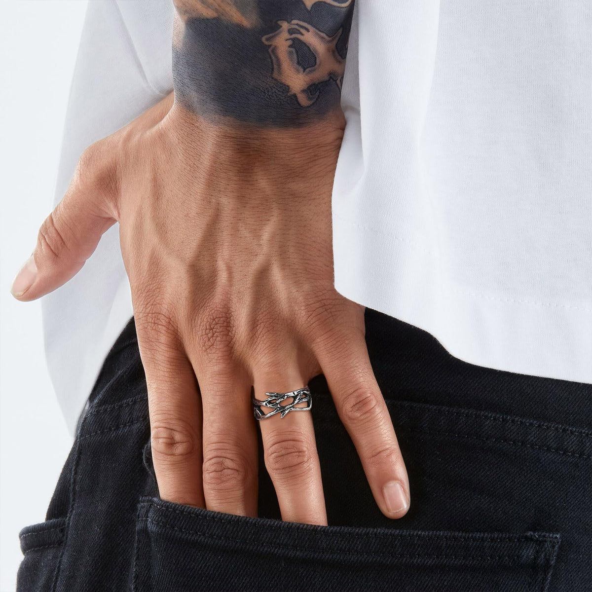 HZMAN Jesus Crown of Thorns Ring for Men Stainless Steel Pinky Ring