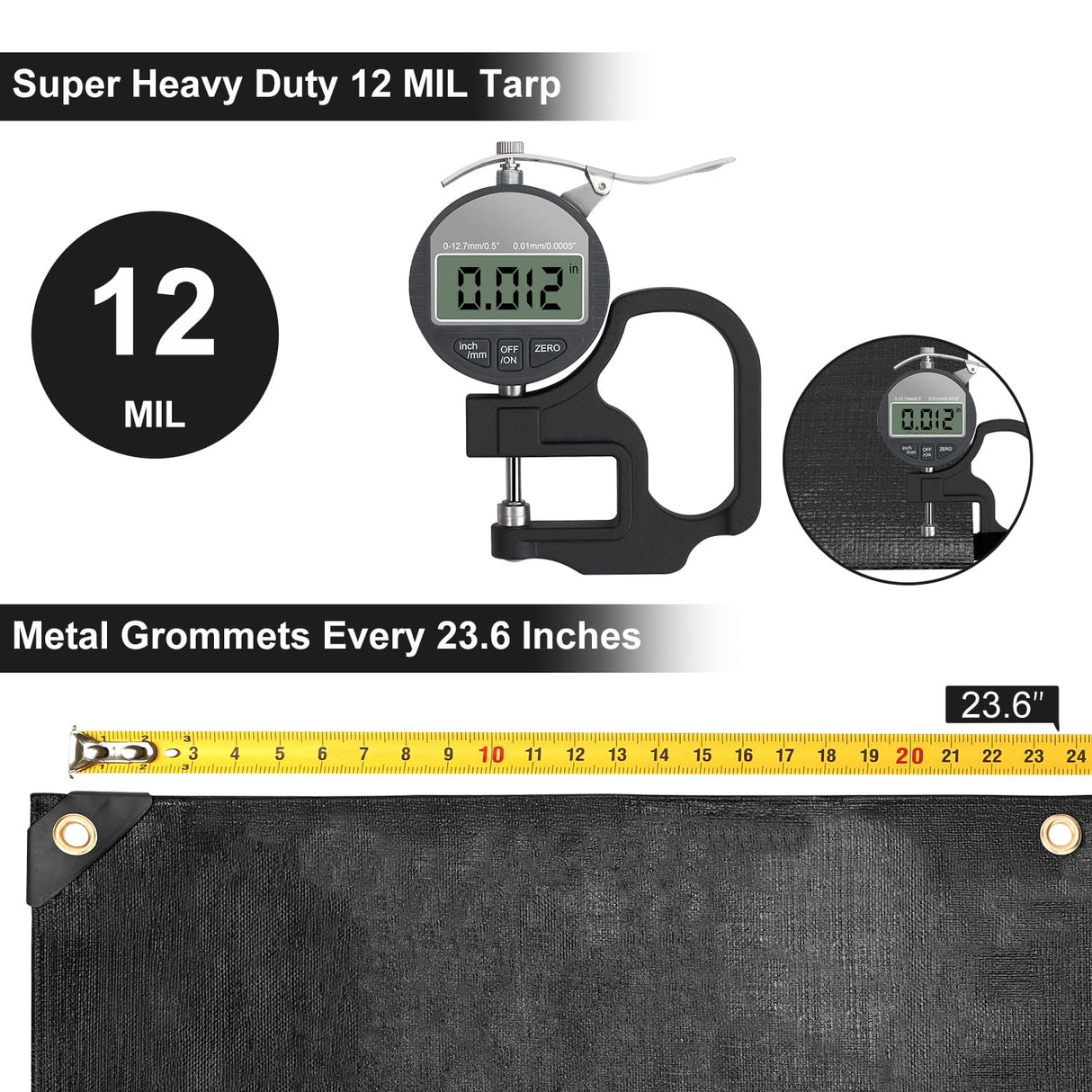 Patiobay Tarp 20x20FT, 12 Mil, Heavy Duty Waterproof Tarps with Grommets Every 23.6", 420D Thick Plastic Tarp, UV Resistant, Tear & Fade Resistant, Reinforced Edges for Outdoor Pool, Camp, Tent