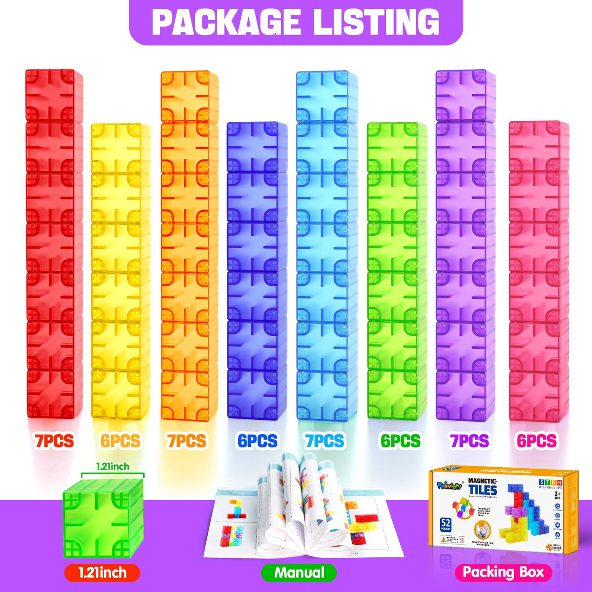 Feoxialy Magnetic Blocks 52pcs Translucent Magnetic Cubes Building Blocks