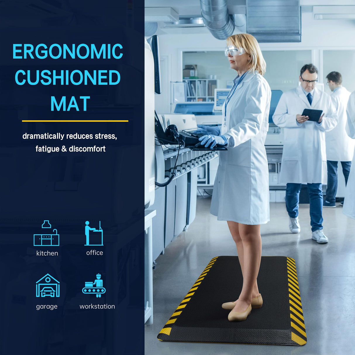 FEATOL Anti Fatigue Mat Industrial, Ergonomic Standing Floor Mat for Work for Stand -Safety Support for Leg & Back Pain(Yellow Border, 20" x 59", 2PC)