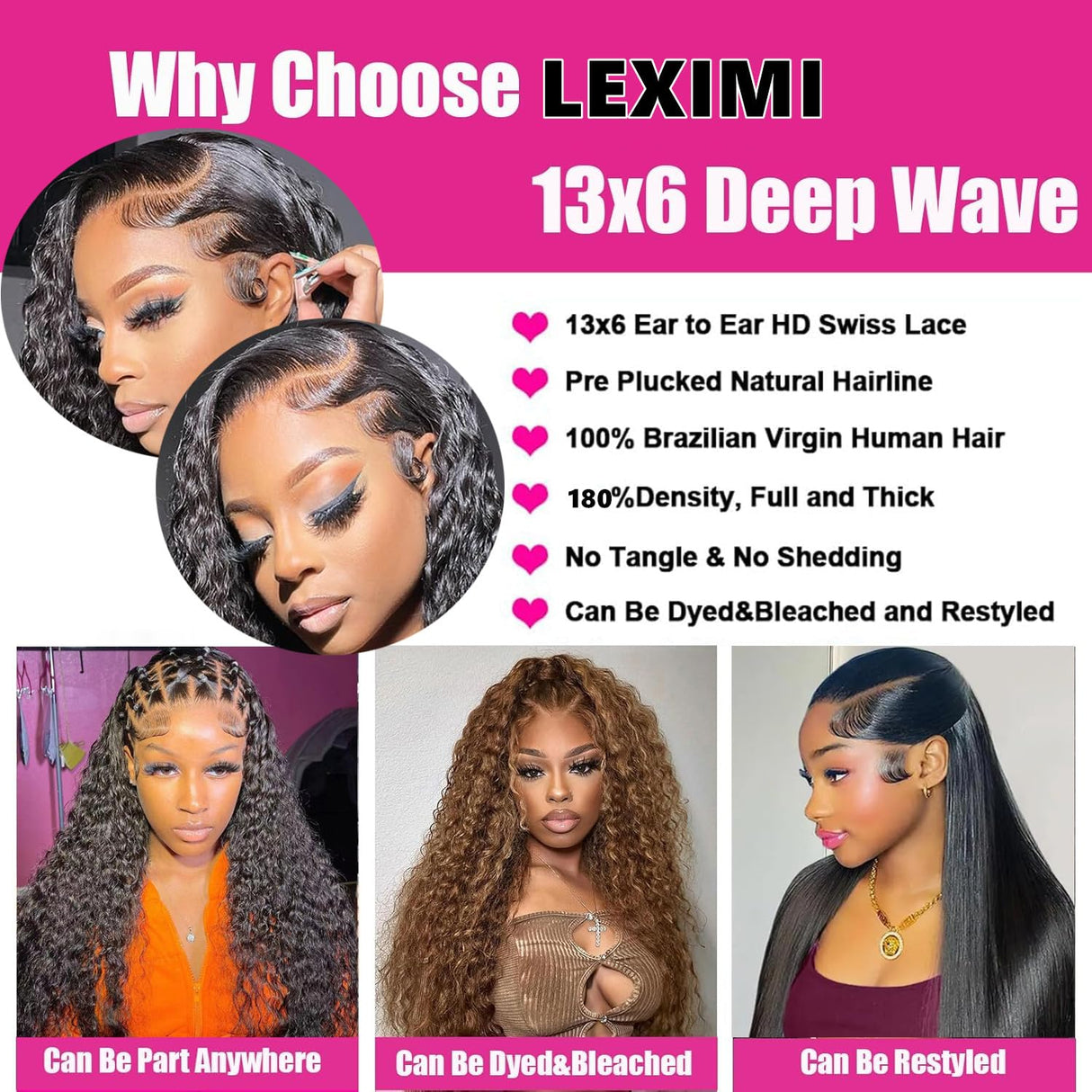 32 Inch Deep Wave Lace Front Wigs Human Hair 13x6 HD Lace Frontal Wigs Human Hair 200 Density Pre Plucked Deep Curly Lace Front Wigs For Women Glueless Deep Wave Wig with Baby Hair Natural Black