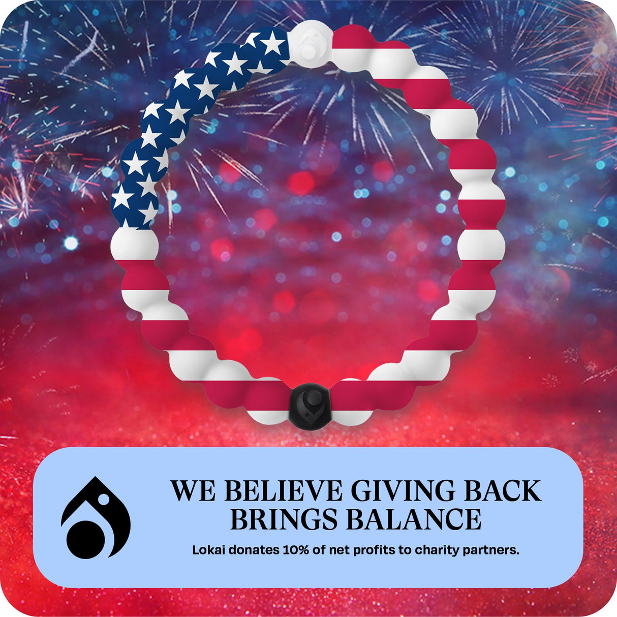 Lokai Silicone Beaded Bracelet for Women & Men (American Flag, Extra Large) - Stylish & Colorful Bead Bracelet Fashion Jewelry - Ring Bangle Slide-On Style Over Wrist for Comfortable Fit