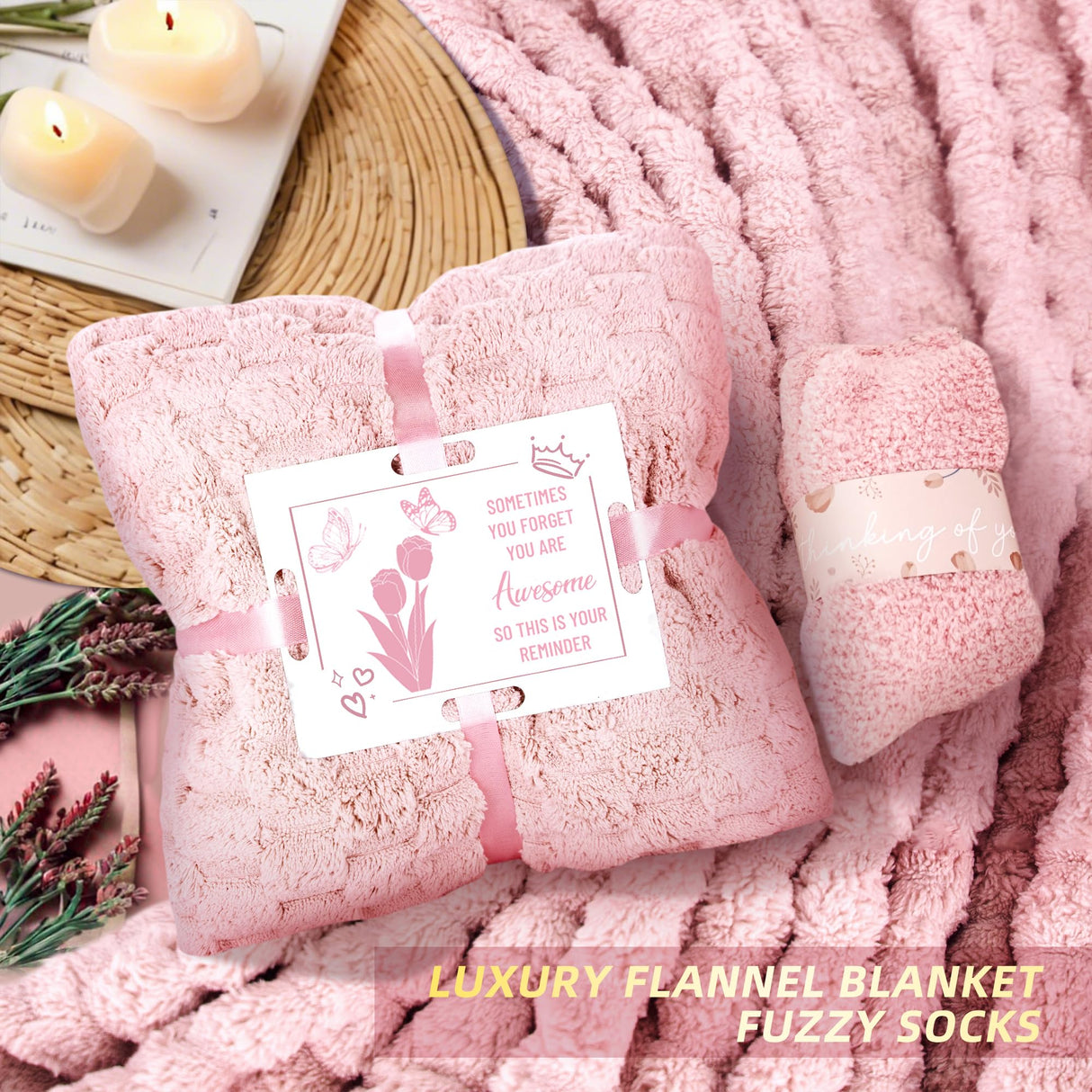 15PCS Birthday Gifts for Women, Relaxing Spa Basket With Luxury Flannel Blanket and 40 oz Tumbler - Care Package for Her, Mom, Wife, Friends - Valentine's, Mother's Day, Christmas