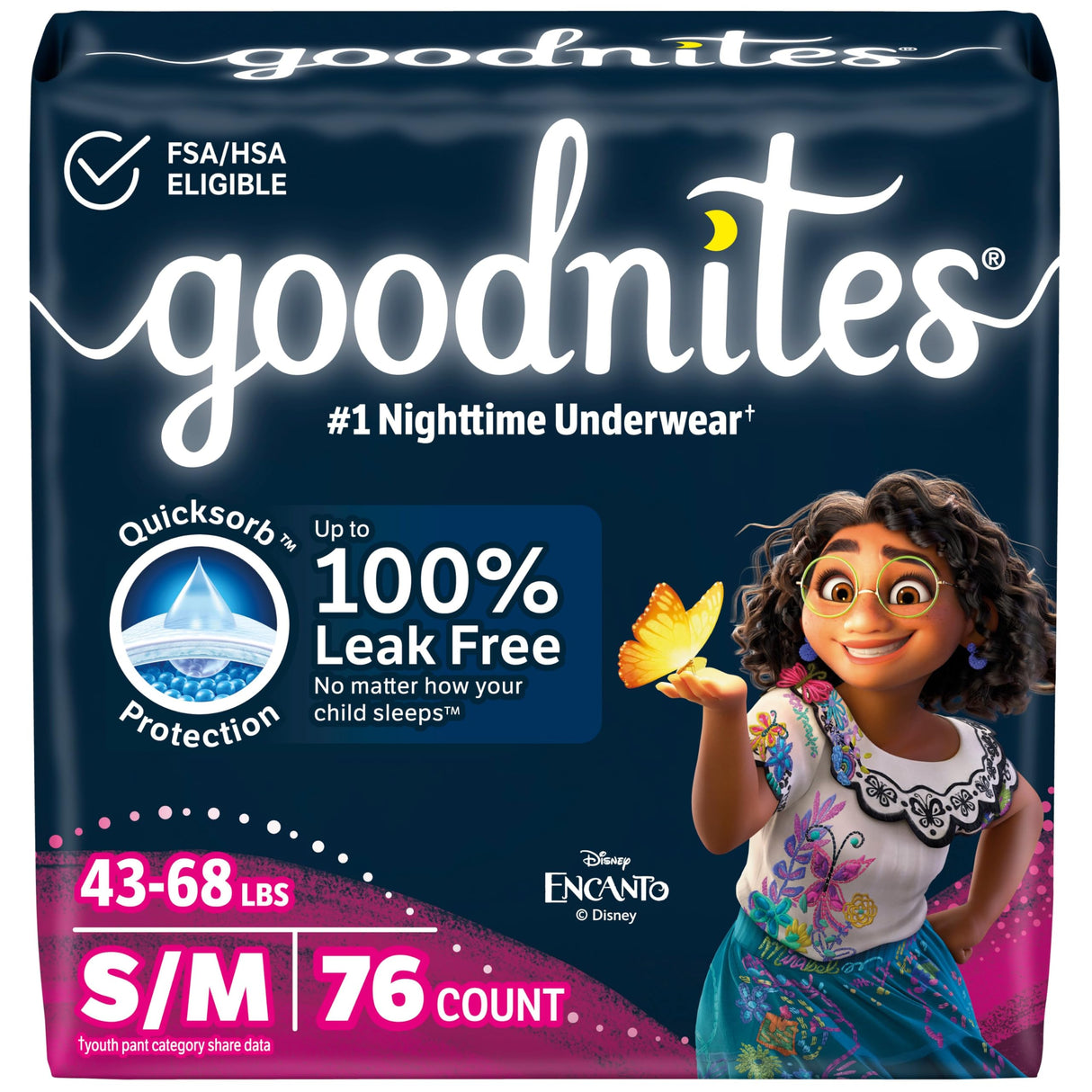 Goodnites Girls' Bedwetting Underwear, Size S/M (43-68 lbs), 76 Ct (2 Packs of 38), Packaging May Vary