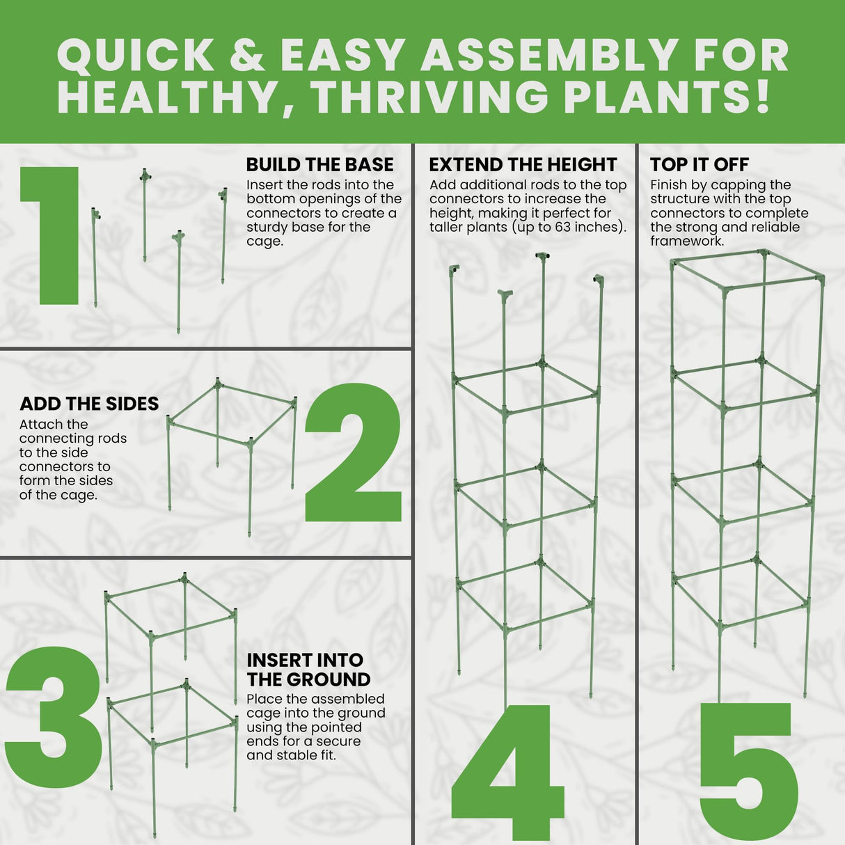 Tomato Cage Square - Large Trellis Stakes and Plant Support Structures for Vegetables and Climbing Plants - Tall Tomato Cages for Garden, Pots, Raised Garden Bed Outdoor Supplies (6 Pack - Up to 58")
