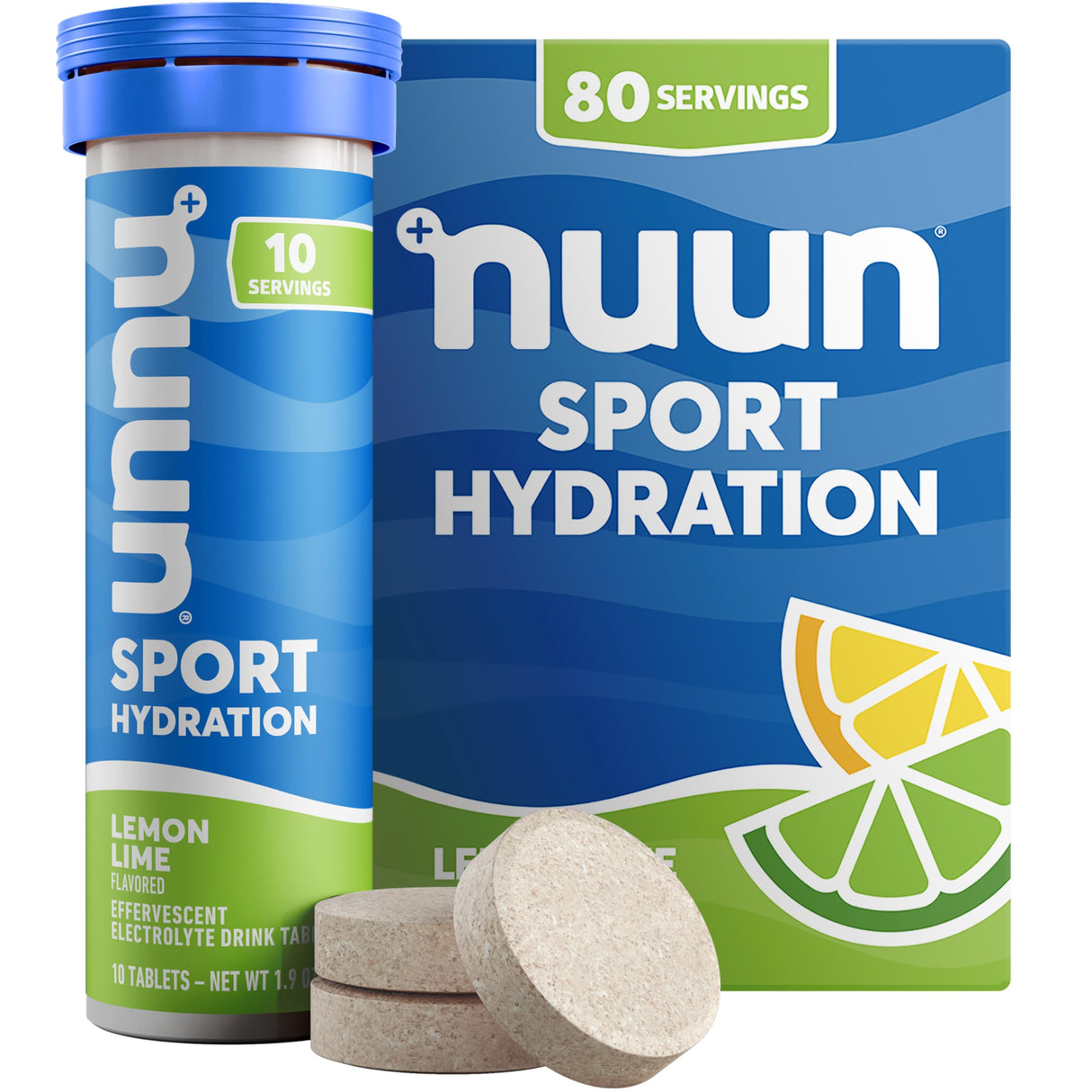 Nuun Sport Electrolyte Tablets with Magnesium, Calcium, Potassium, Chloride & Sodium, Gluten Free & Vegan, Lemon Lime, 8 Pack (80 Servings Total)