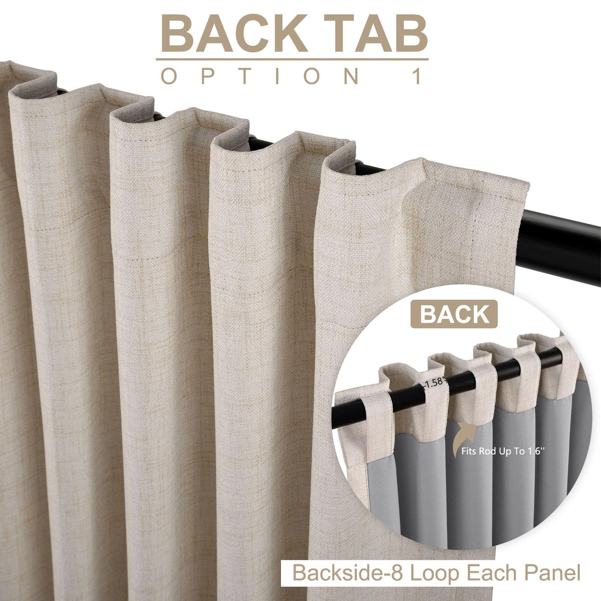 Linen Total Blackout Curtains for Bedroom Living Room 84 Inch, Cream