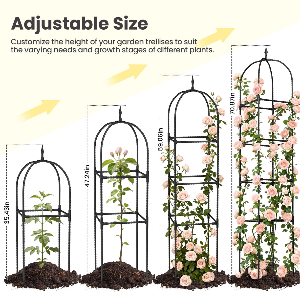 2 Pack 70.87" Garden Obelisk Trellis for Climbing Plants, Pyramid Design for Roses, Clematis, Jasmine, and Vegetable Vines, Indoor & Outdoor Use, Black