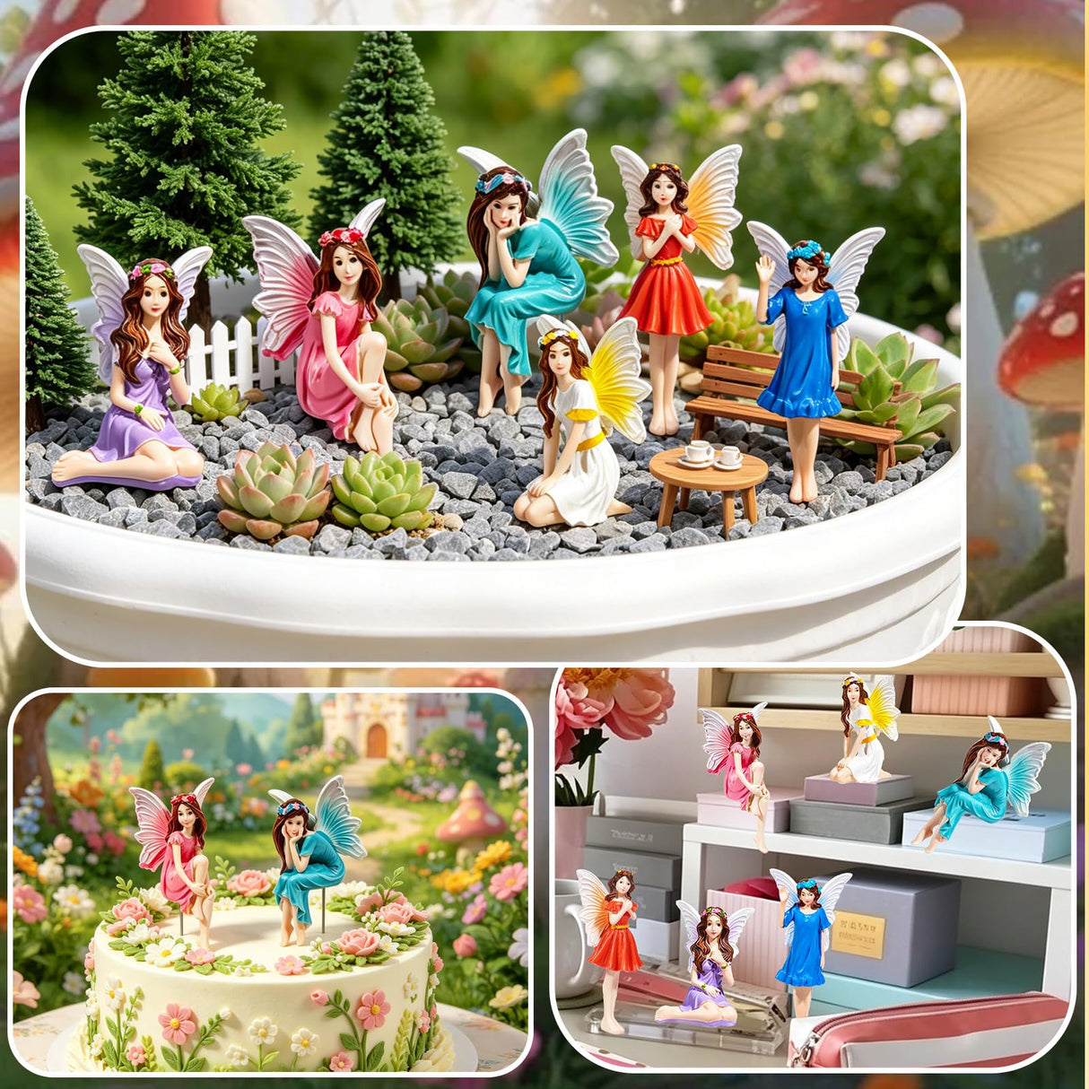 Exasinine 6 Pcs Fairy Figurines Mini Garden Fairies Fairy Garden Accessories for Outdoor Yard Home Decoration