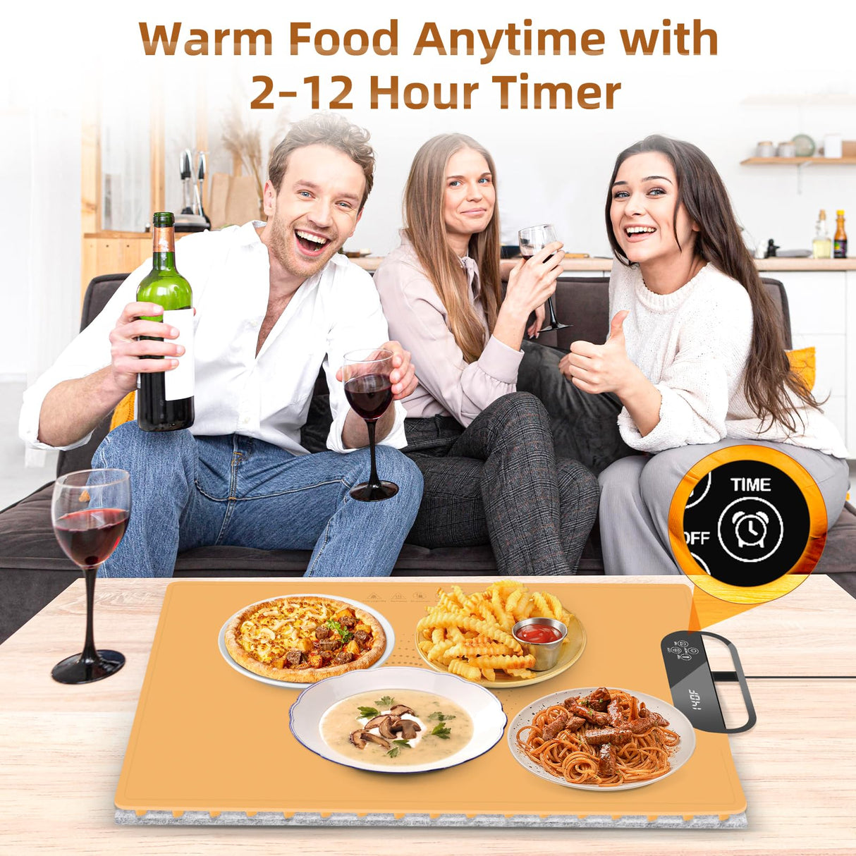 Food Warming Mat – Fast Heating Electric Warming Tray with 7 Temp Settings, 11-Hour Timer & Auto Shut-Off, Foldable Silicone Mat with Child Lock, Portable Warming Pad for Buffets, Holidays – Brown