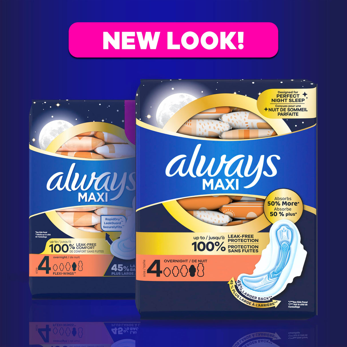 Always Maxi Overnight Pads with Wings, Size 4, Overnight, Unscented, 28 Count x 3 (84 Count Total) (Packaging May Vary)