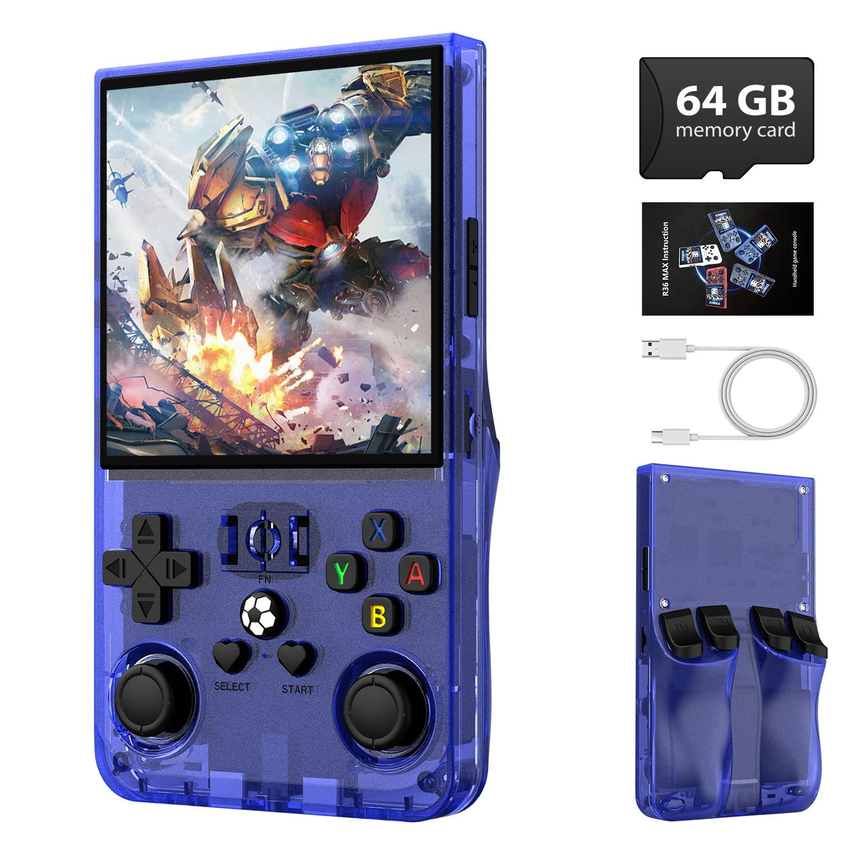 R36MAX Retro Handheld Game Console,64GB Open Source System Support 30+ Emulator Console,4.0 Inch IPS Screen Retro Gaming Console,4000mAh Battery,Portable Video Game Console for Christmas (Blue)