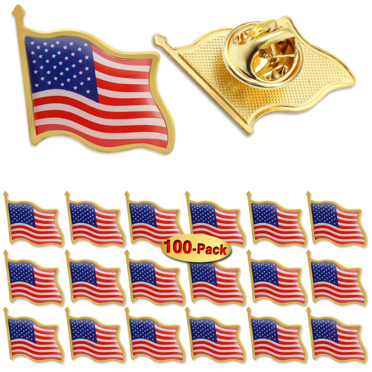 100/Pcs United States of American Flag Lapel Pins Bulk - USA US Veterans day Memorial Day Patriotic Party Decorations Gifts military pins Badge Buttons Souvenir