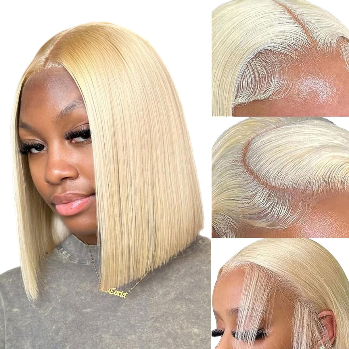 613 Blonde Bob Wig Human Hair 12 Inch 13x4 Blonde Bob Lace Front Wigs Human Hair Pre Plucked 613 Colored 180% Density Straight HD Lace Frontal Short Bob Wigs for Women Glueless Bob Wig with Baby Hair