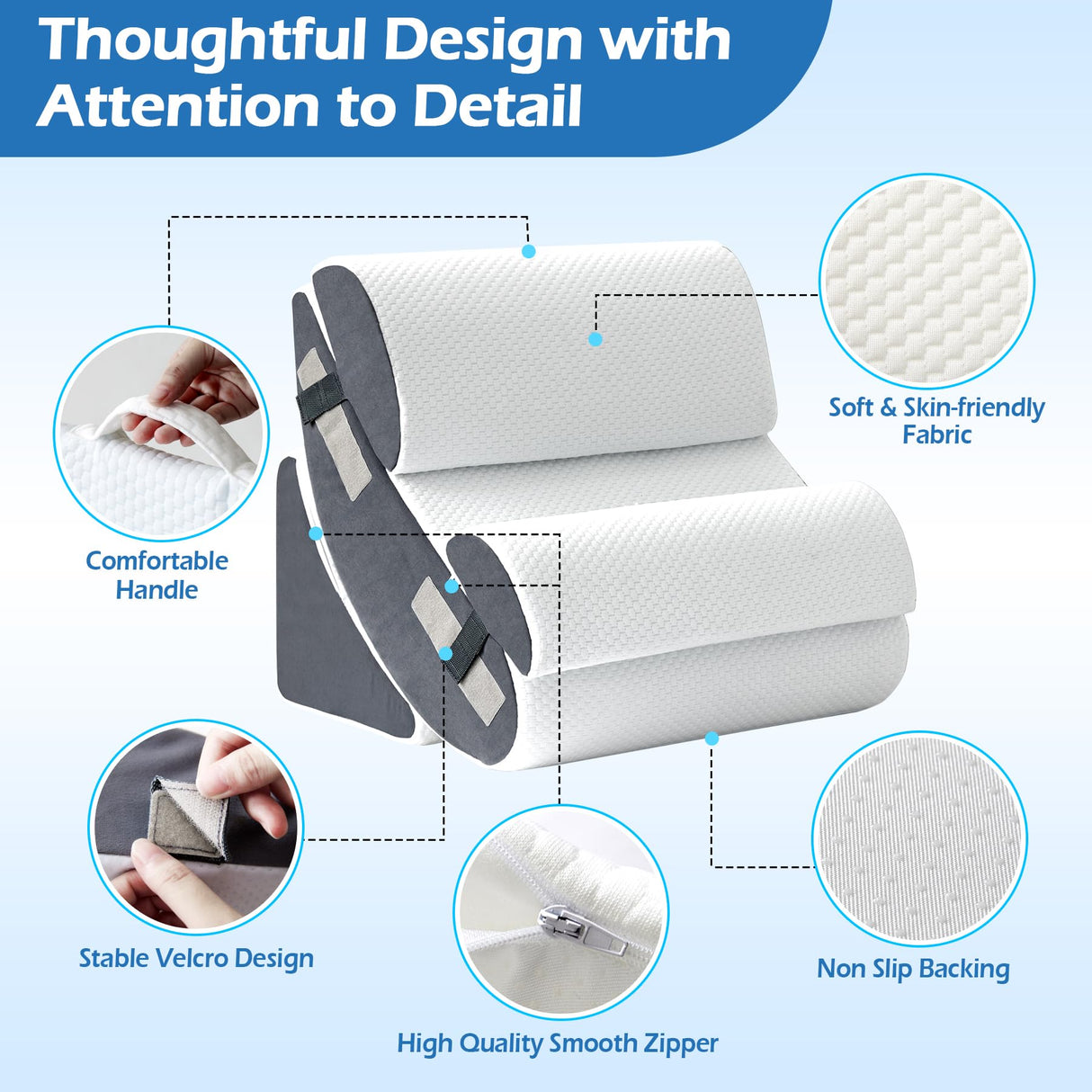 Ahpmeoa 6PCS Wedge Pillow Set for After Surgery, Orthopedic Bed Wedge Pillow for Headboard, Memory Foam Back Pillow for Bed Sitting Up, Sit Up Pillow for Acid Reflux Relief, GERD, Anti Snoring (White)