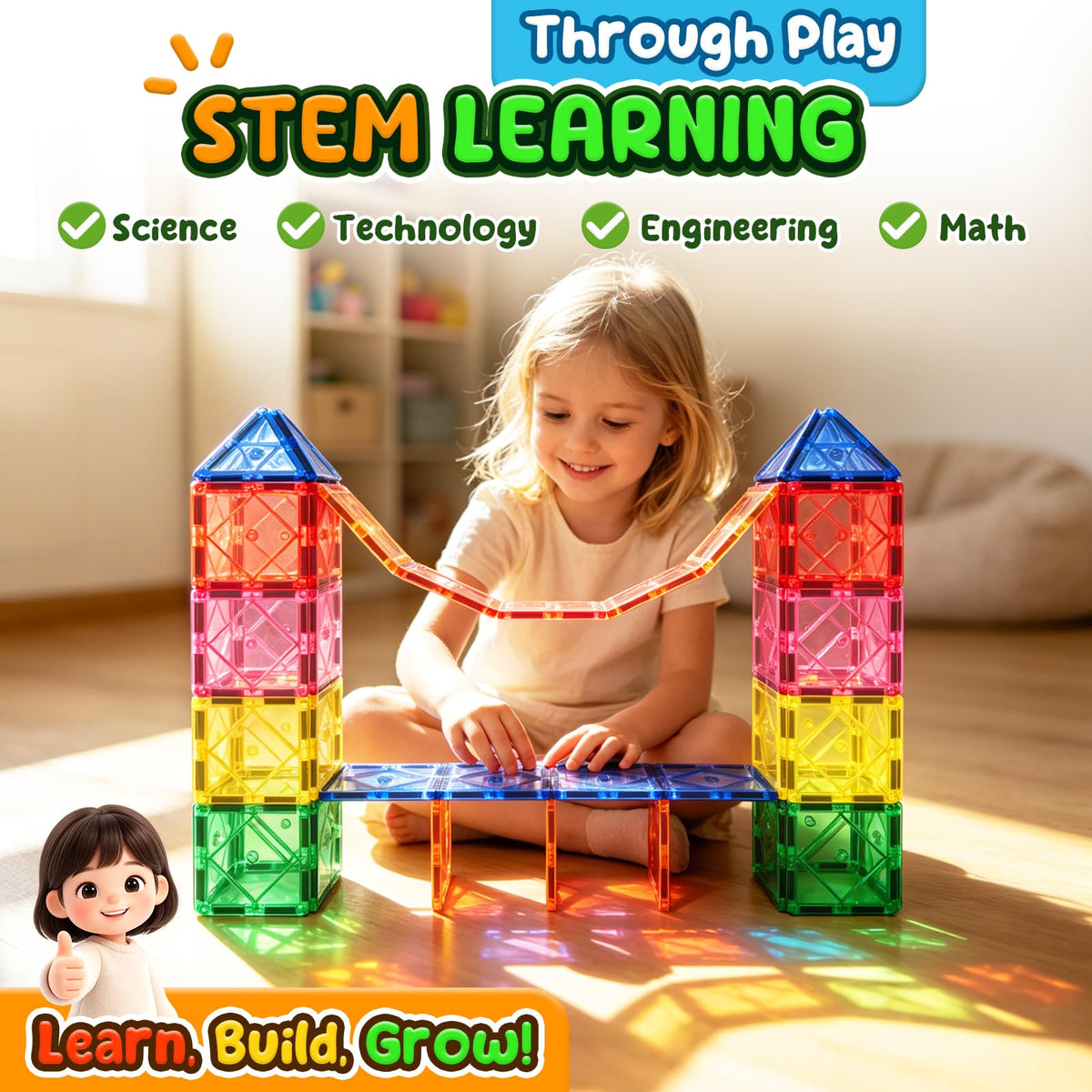 Soyee Magnetic Tiles Toddler Toys Games Sensory Toys for Toddlers 3-4 Magnetic Blocks for Kids Age 3-5 4-8 Outdoor Toddler Activities Preschool Building Learning Toys