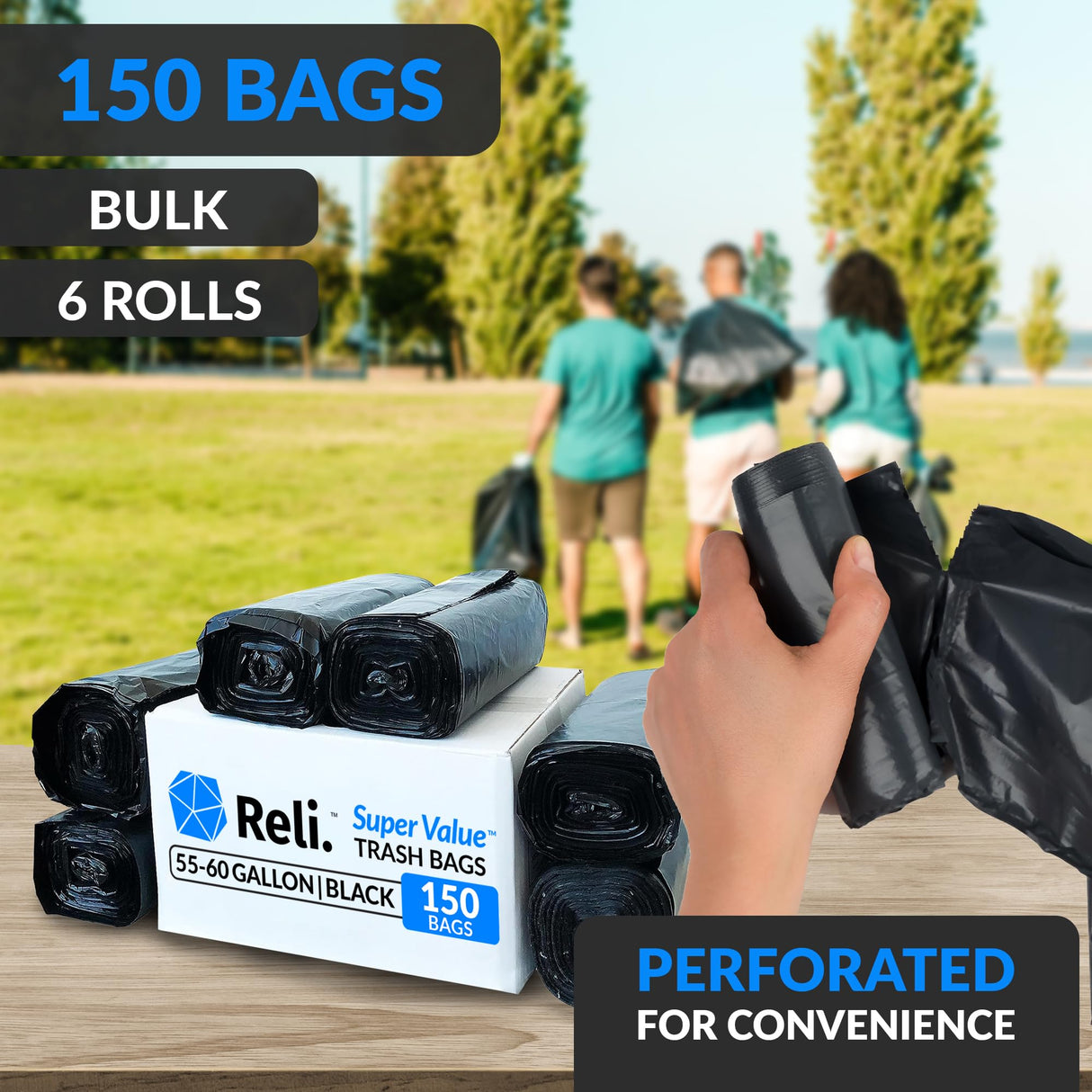 Reli. 55-60 Gallon Trash Bags Heavy Duty | 150 Count | 50-60 Gallon | Large Black Garbage Bags | Made in USA