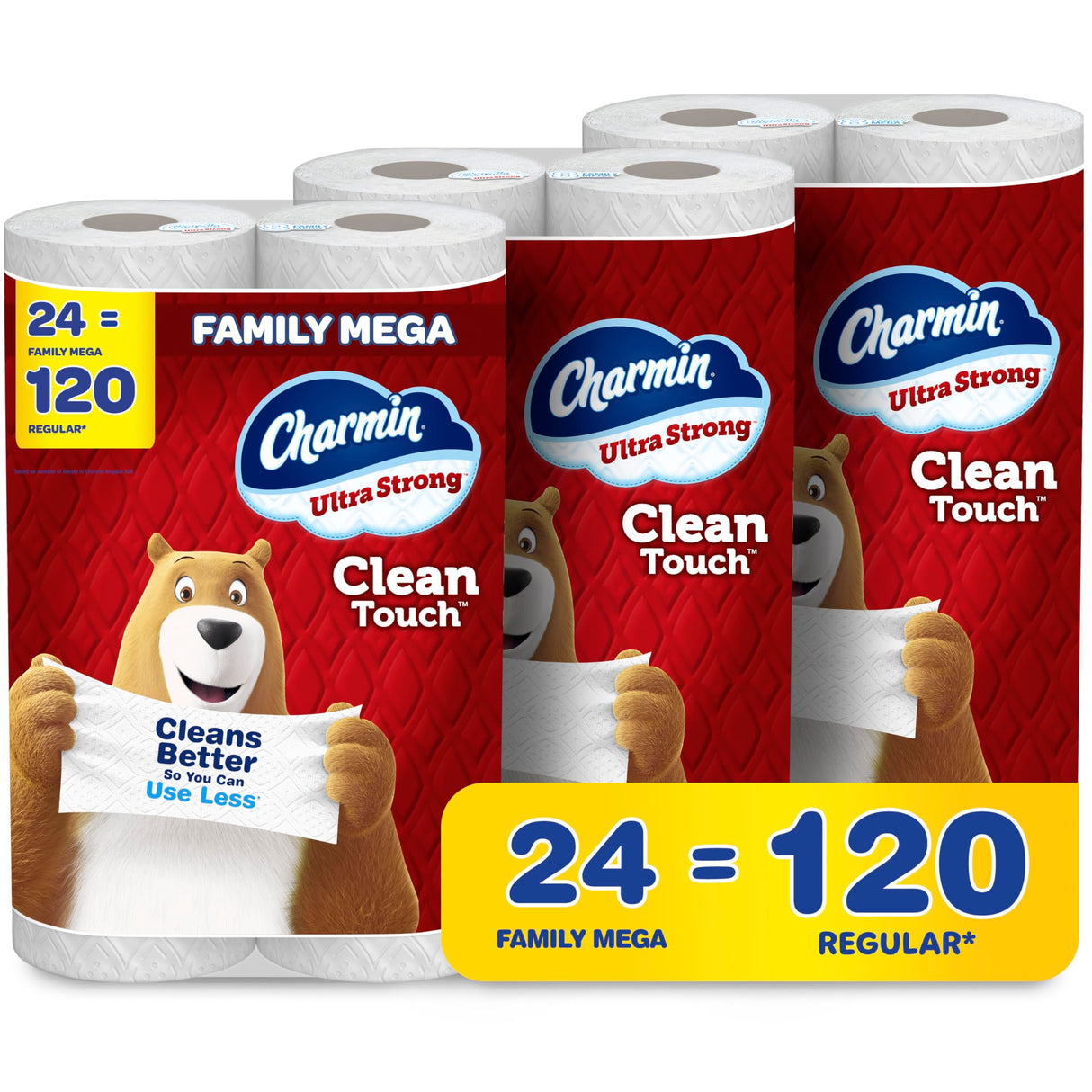 Charmin Ultra Strong Clean Touch Toilet Paper, 24 Family Mega Rolls = 120 Regular Rolls