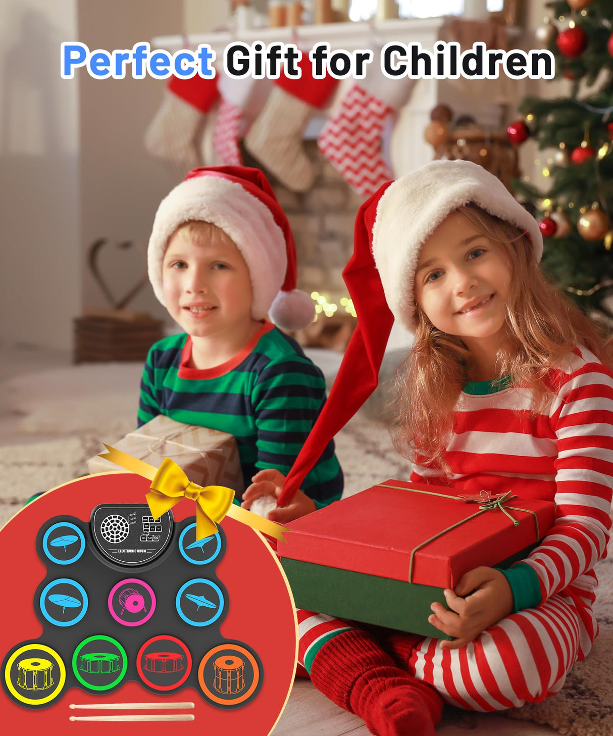 Sboet Electronic Drum Set, 9-Drum Practice Pad with Headphone Jack, Roll-up Drum Kit Machine with Built-in Speaker Drum Pedals and Sticks 10 Hours Playtime, Great Christmas for Kids