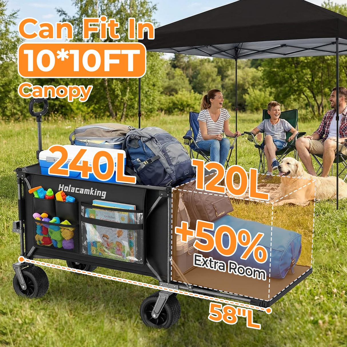 Holacamking 58" L Extender Collapsible Wagon, Extra Long with Tailgate