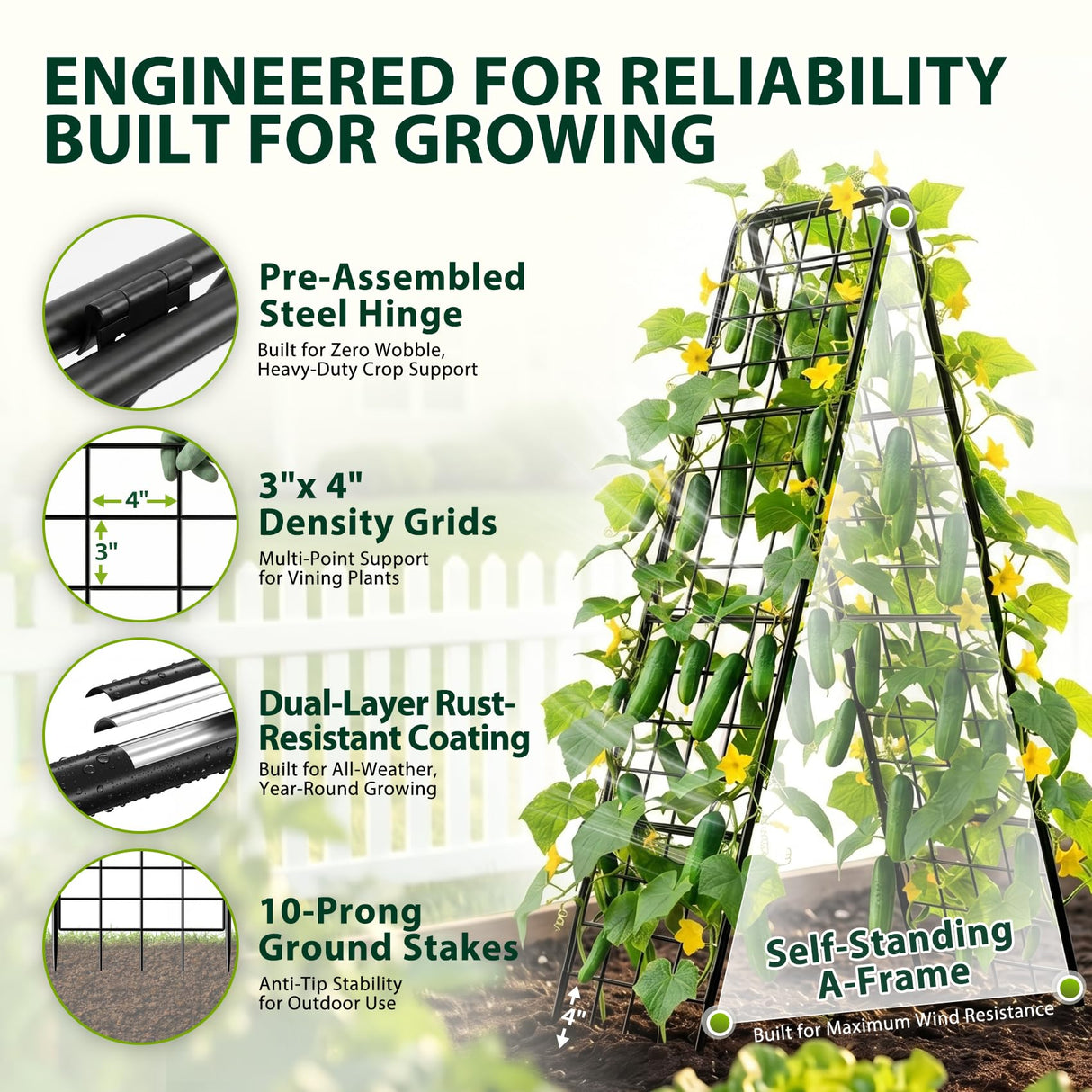 Heavy Duty 2 Pack 50"x17" Adjustable A-Frame Trellis for Climbing Plants Outdoor, Metal Rust-Proof Garden Trellis, Dense Grid Climbing Frame Trellis for Raised Beds, Cucumber, Tomatoes Outdoor