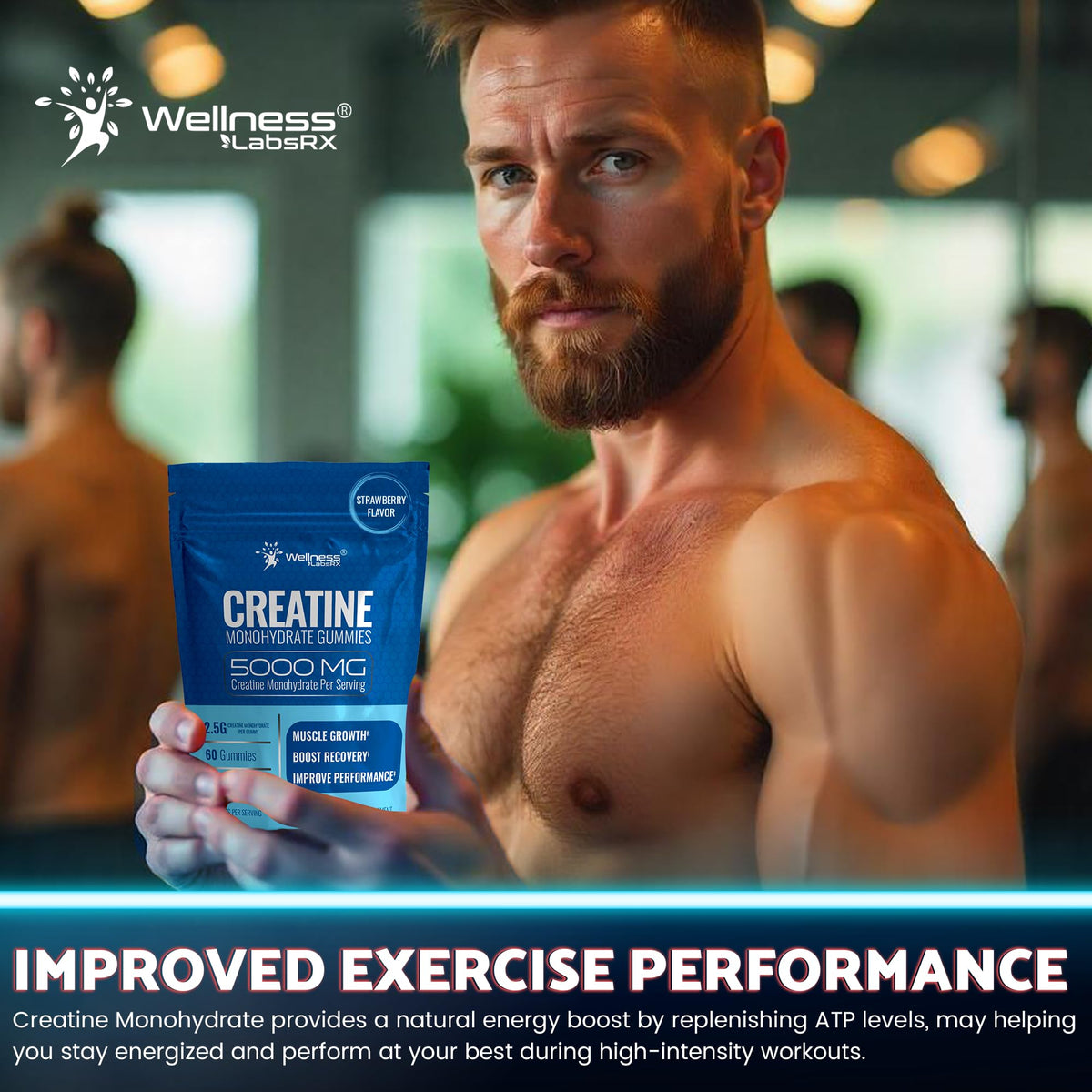 Creatine Gummies for Women & Men, Creatine Monohydrate Gummies, Strawberry