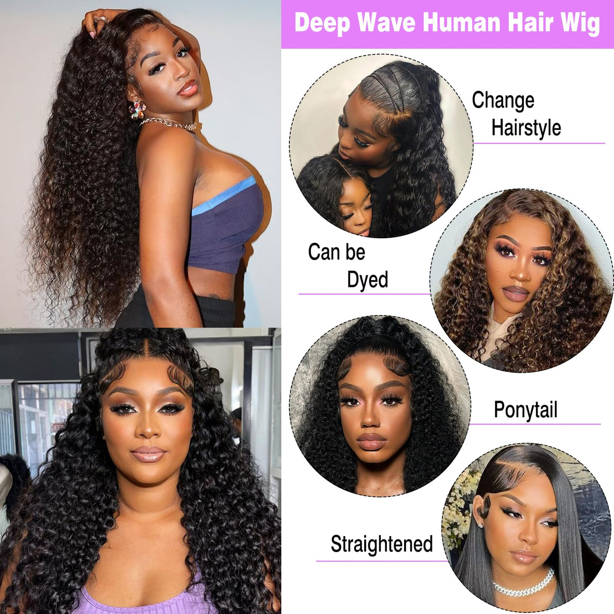 GARAXIS 250% Density 13X6 30 Inch Deep Wave Lace Front Wigs Human Hair Curly Wig Wet and Wavy HD Lace Front Wig Pre Plucked Frontal Wigs