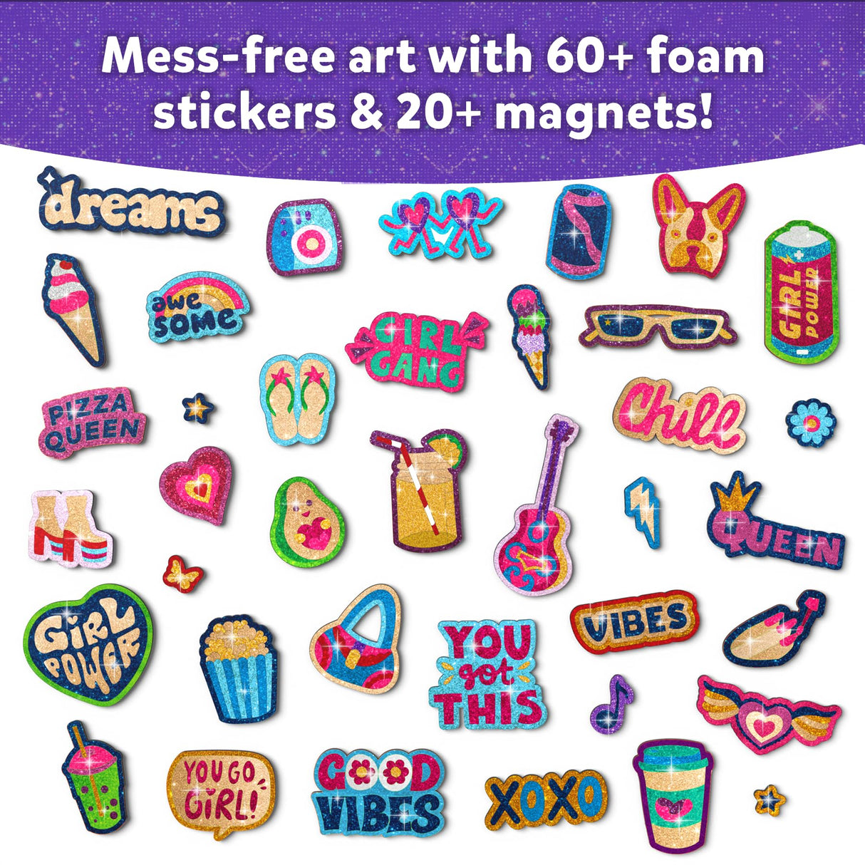 Skillmatics Foil Fun - Girl Power, 20+ DIY Foil Art Magnets, Mess-Free Craft Kit, 60+ Foam Stickers, Creative Activity for Girls, Kids, Tweens, Teens (Ages 7-13), Christmas Gifts, Travel, Party Favor
