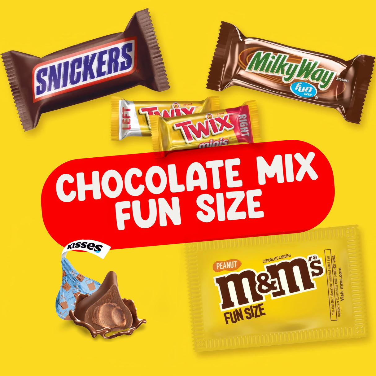 Chocolate Mix Fun Size 5 Pounds approx 160 pieces - Chocolates Christmas - Peanut M and Ms, MilkyWay, Twix, Snickers - Individually Wrapped Christmas Treats - Chocolate Variety Pack Ideal for Sharing