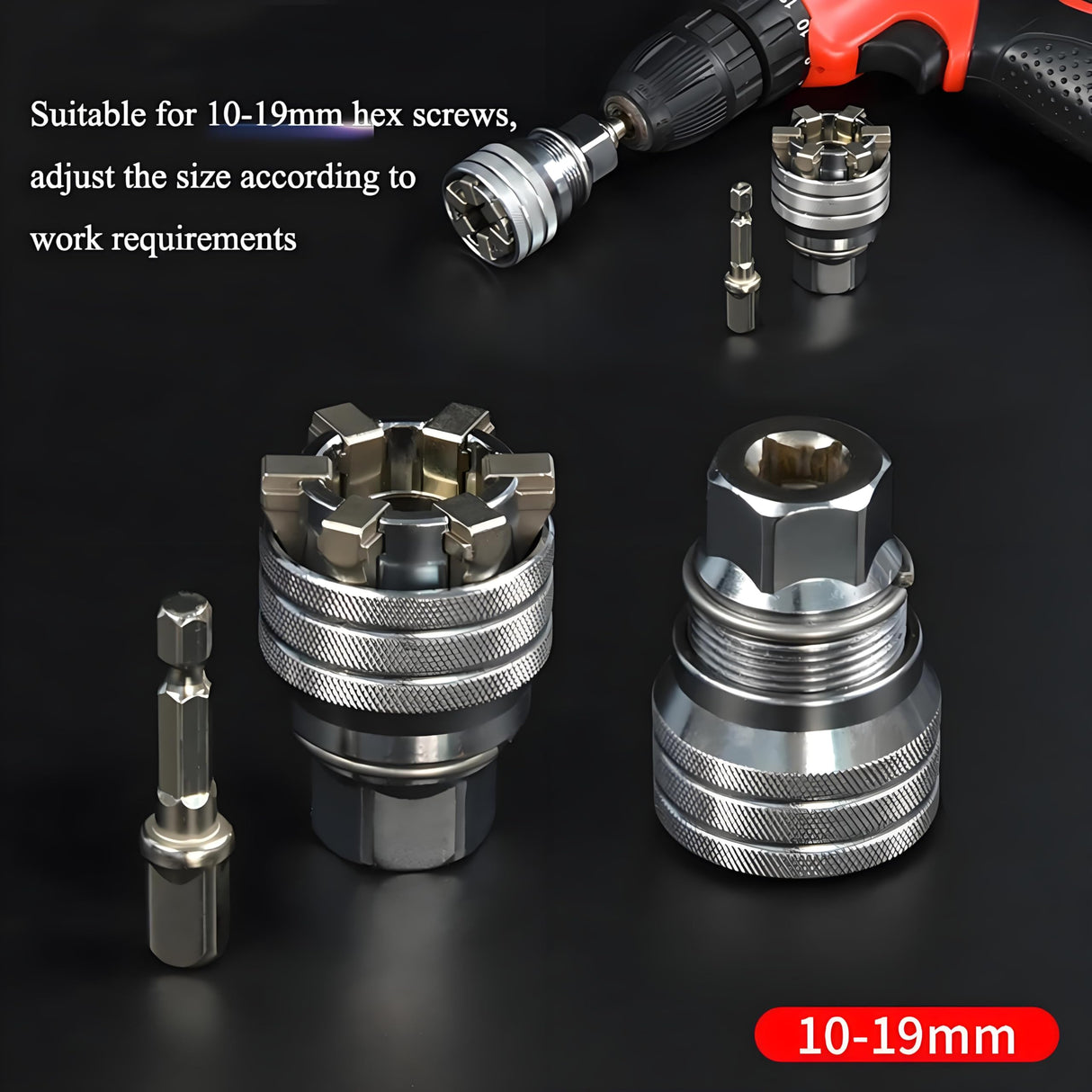 Abruga Upgraded Adjustable Universal Socket Wrench, Manual Socket Wrench, Multifunctional Sleeve, 10mm-19mm Universal Sockets Tools for 3/8" Drive Ratchet Torque Wrench and Power Drill