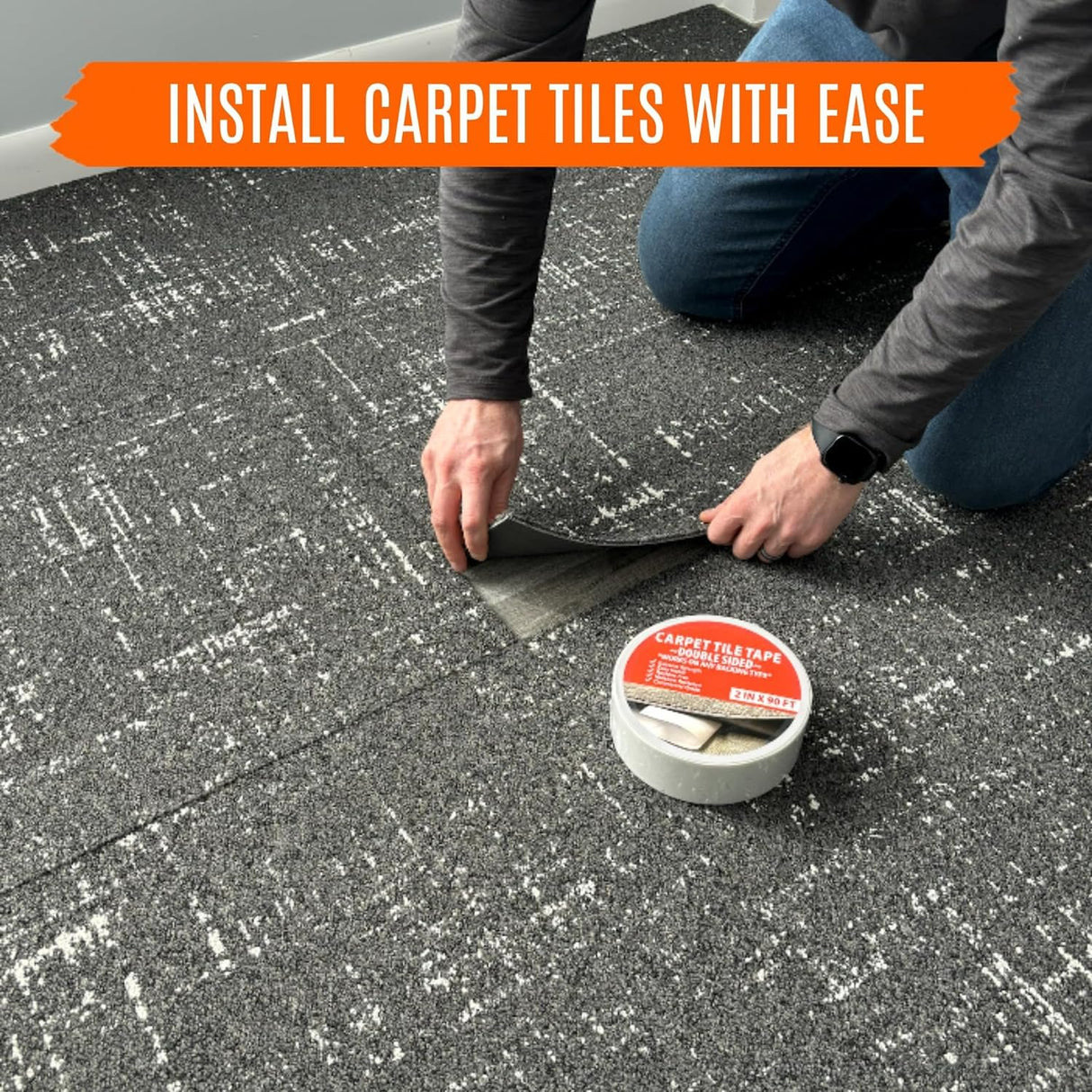 All Flooring Now Carpet Tile Tape Double Sided 4in x 90ft (3 Pack) Heavy Duty Reinforced Web Mesh Residue Free - Indoor Outdoor for Carpet Tiles, Hardwood, Vinyl, Rugs, Carpet, Rubber & Mat Gripper