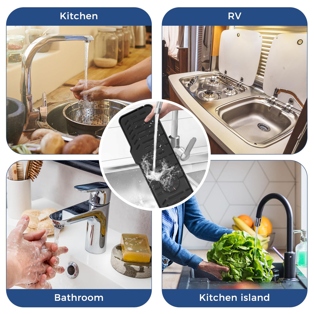 24" Splash Guard Plus Size Silicone Sink Faucet Drying Mat Handle Drip Catcher Tray Dish Sponge Holder Kitchen Accessories Protector Home Organization Gadgets Organizer